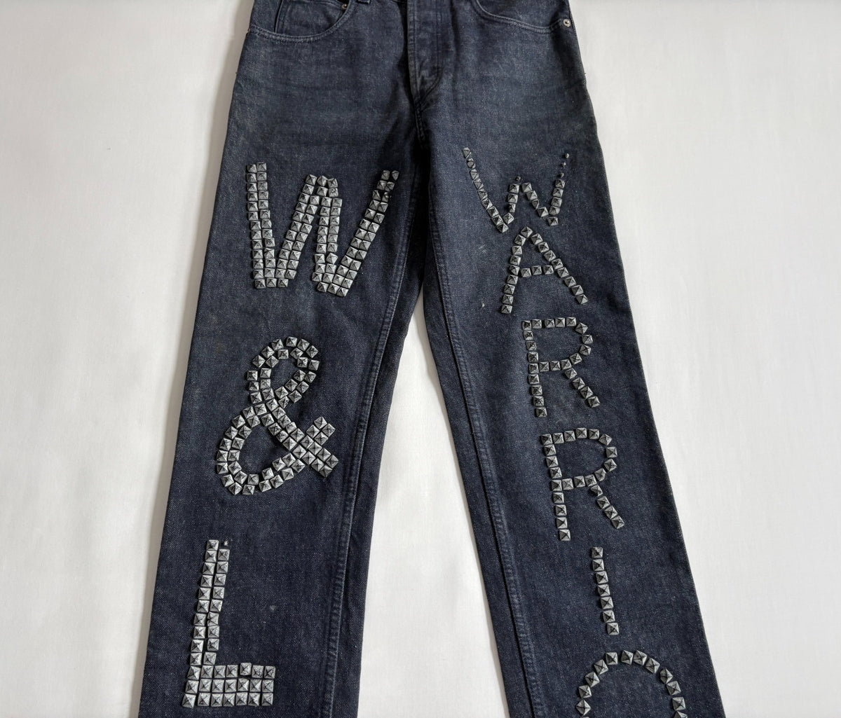 Walter van Beirendonck rivet patchwork jeans W&LT vintage runway piece rivet and spike patchwork jeans