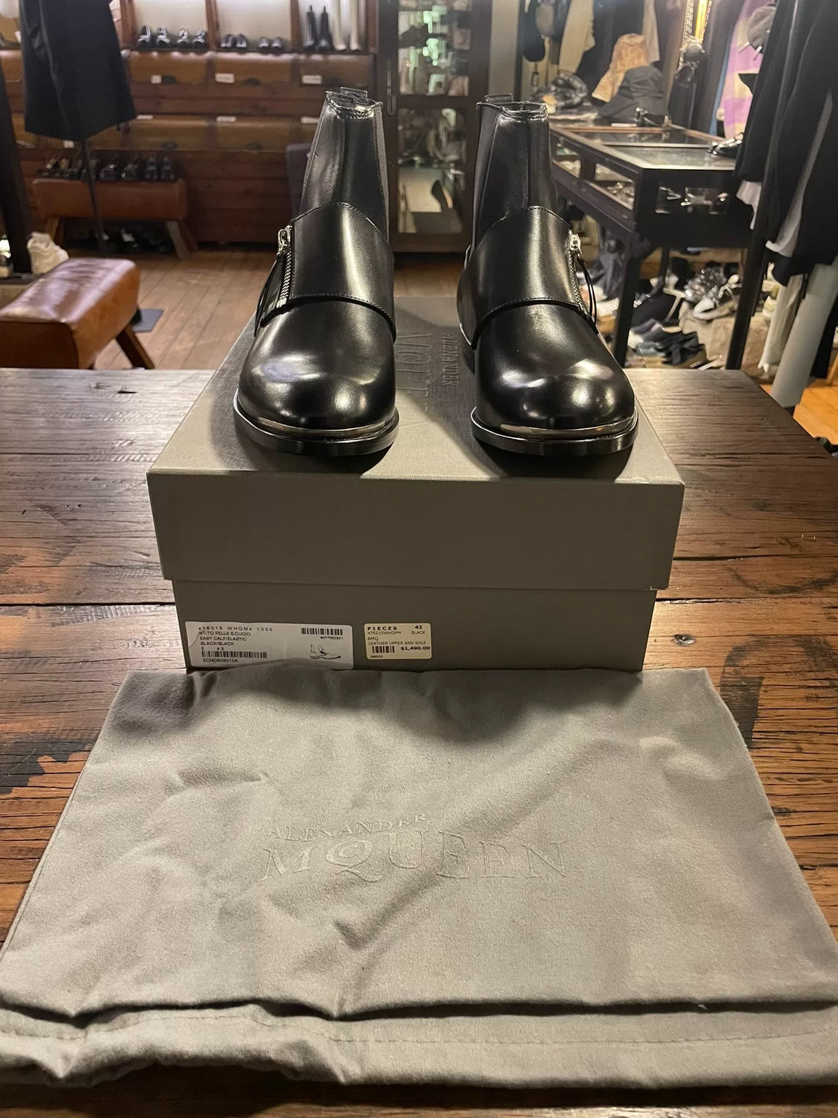 Alexander McQueen FW17 Black Zip Chelsea Lambskin Boots
