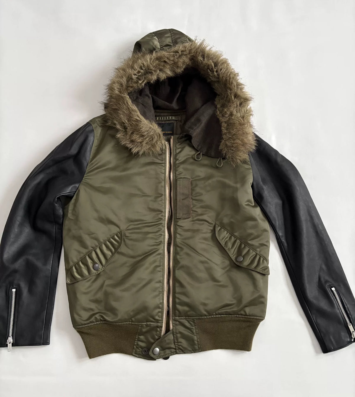 Hysteric Glamour N2B Fur-Collar Hooded Leather-Panel Bomber Jacket