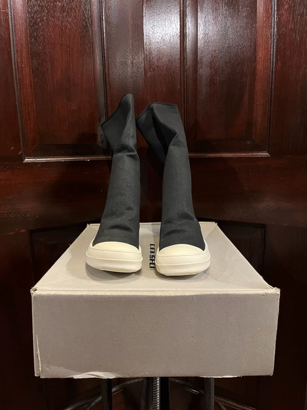 Rick Owens DRKSHDW Black Coated Fabric Sock Boots