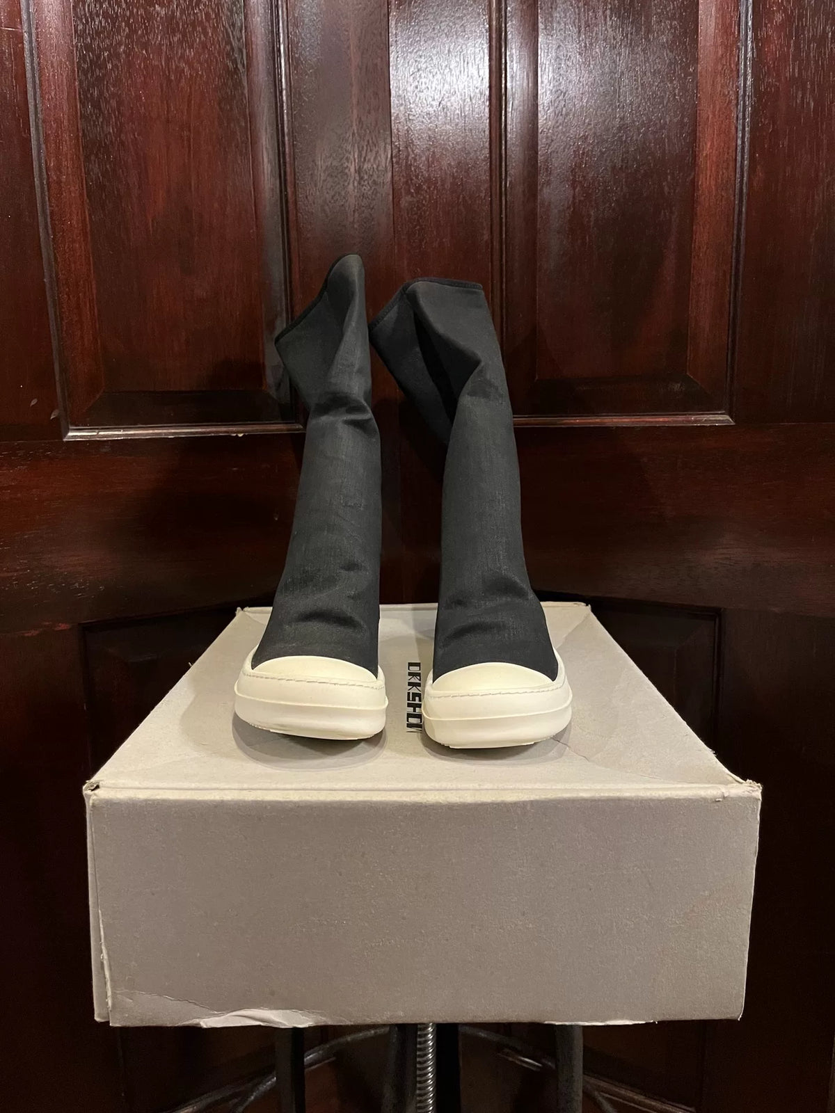 Rick Owens DRKSHDW Black Coated Fabric Sock Boots