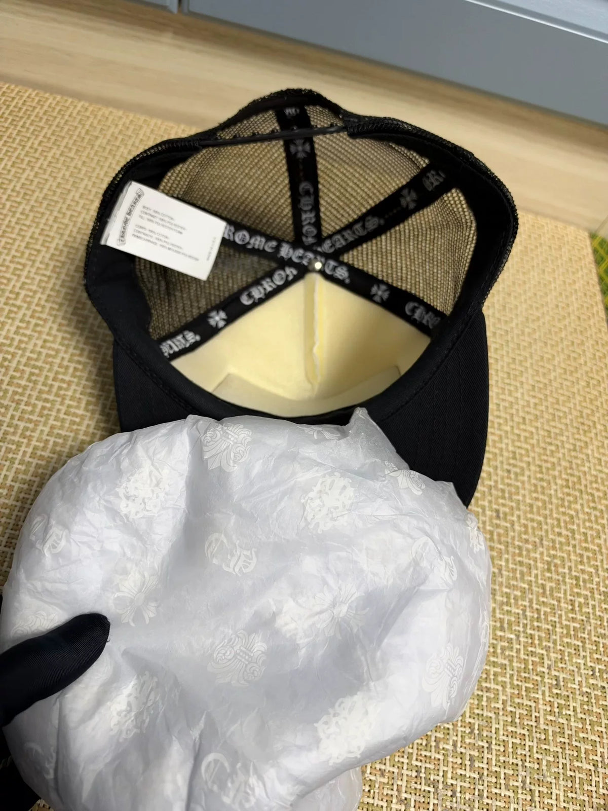 Chrome Hearts Black and White Color Block Mesh Truck Cap