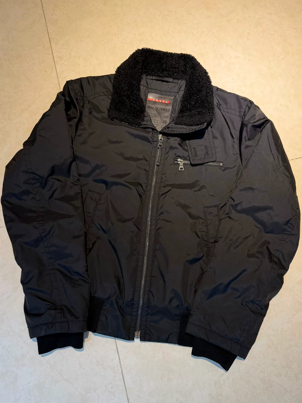 Prada Sports Reversible Lambswool Collar Biker Jacket