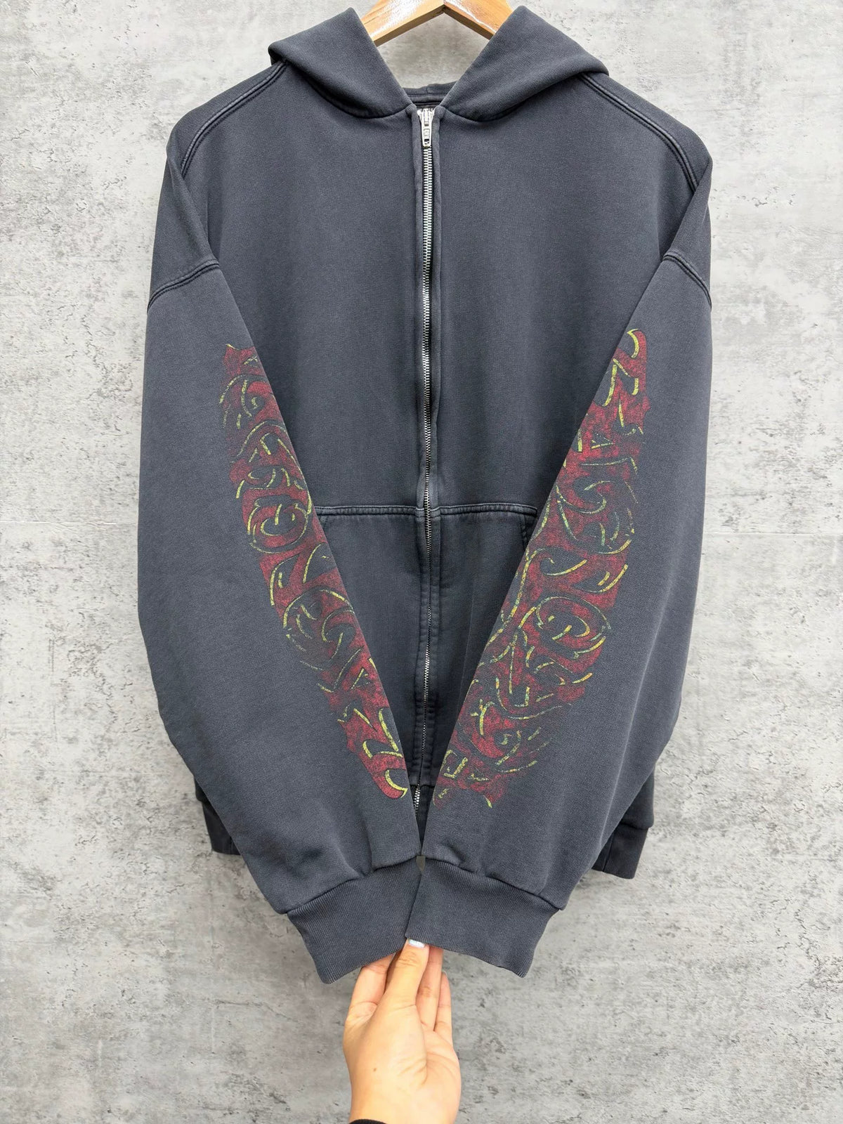 Balenciaga Distressed Flame Logo Zip-Up Hooded Top