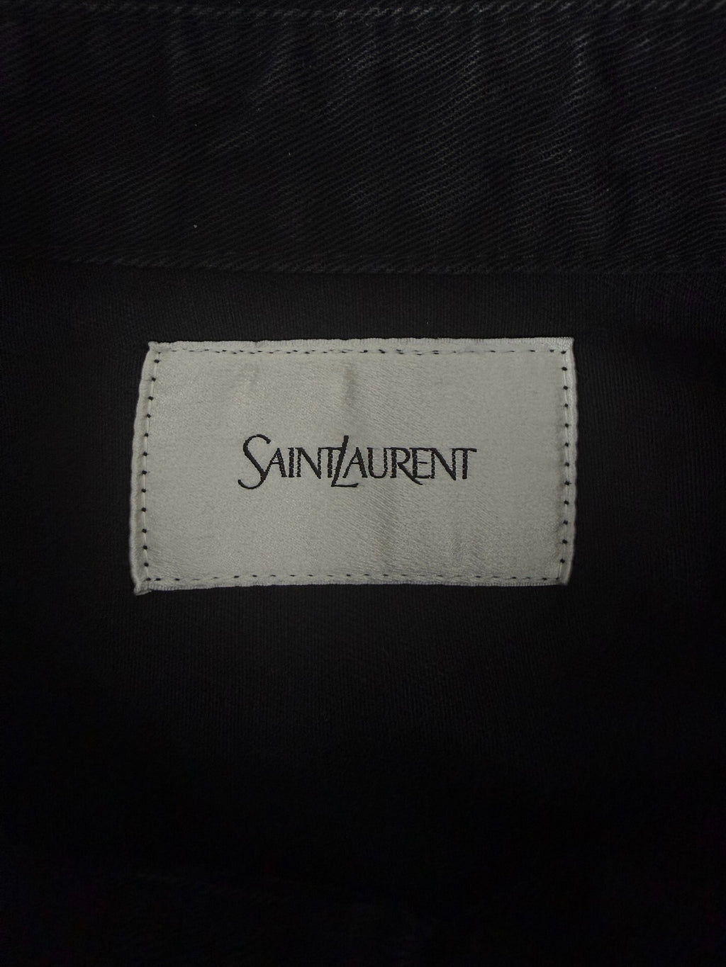 Saint Laurent Slp24fw Embroidered Logo Black Denim Shirt