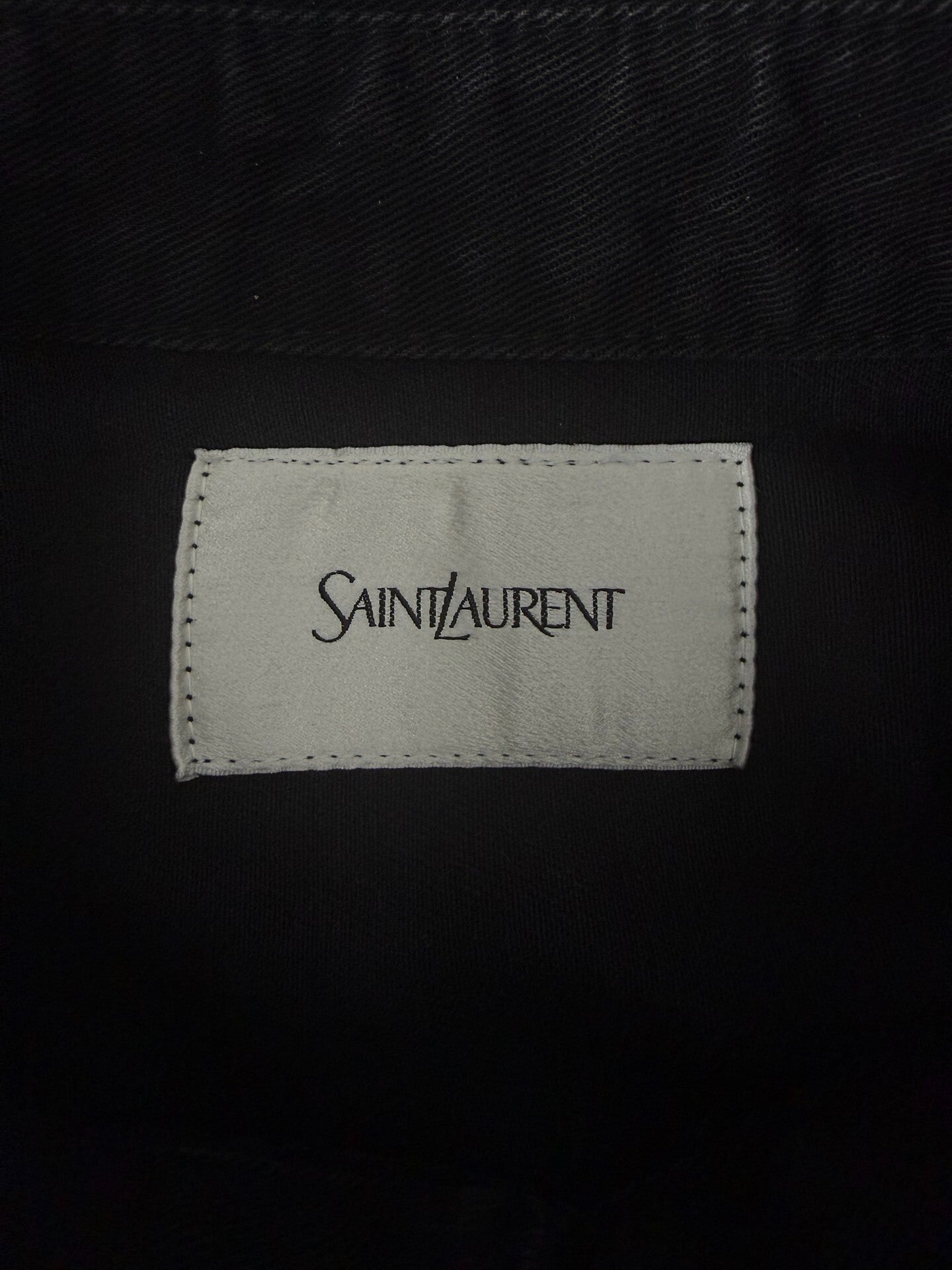 Saint Laurent Slp24fw Embroidered Logo Black Denim Shirt