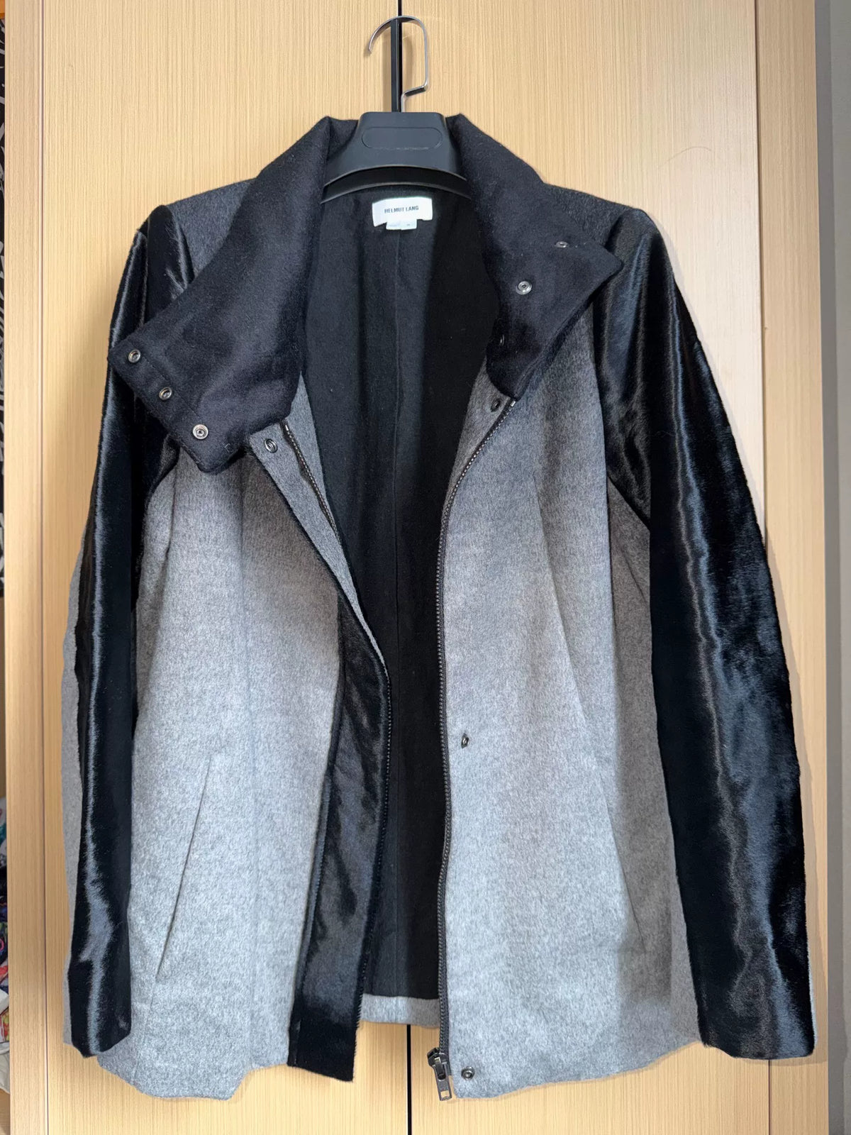 Helmut Lang Gray Black Ombré Wool Calf Pony Hair Jacket Coat