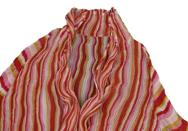 Issey Miyake Vintage Red Striped Pleated Top