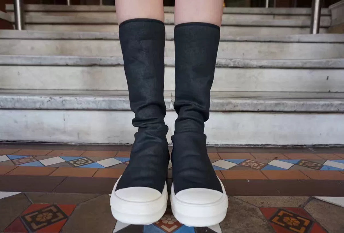 Rick Owens DRKSHDW Black Coated Fabric Sock Boots