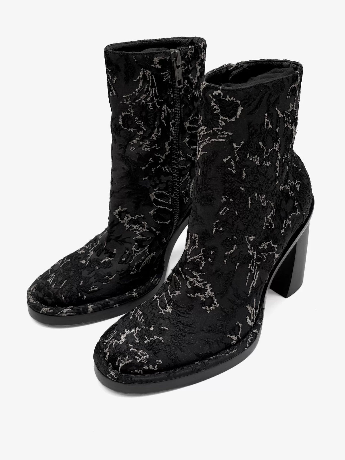 Ann Demeulemeester SS15 Fabric Embroidered Arc Heel Boots