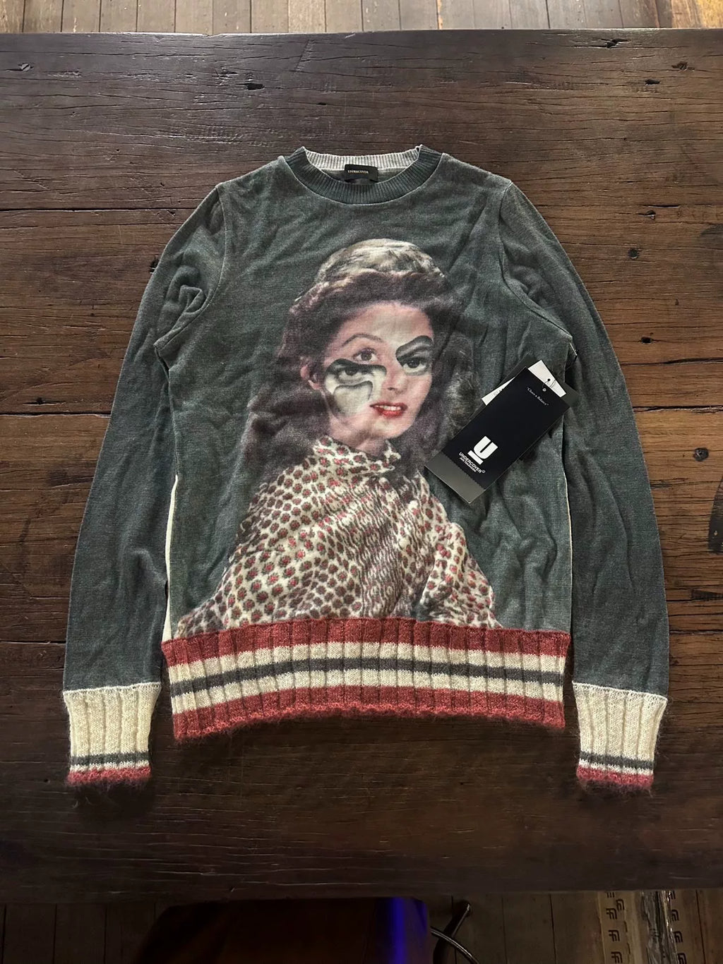 Undercover FW16 Grey Woman Portrait Wool Sweater