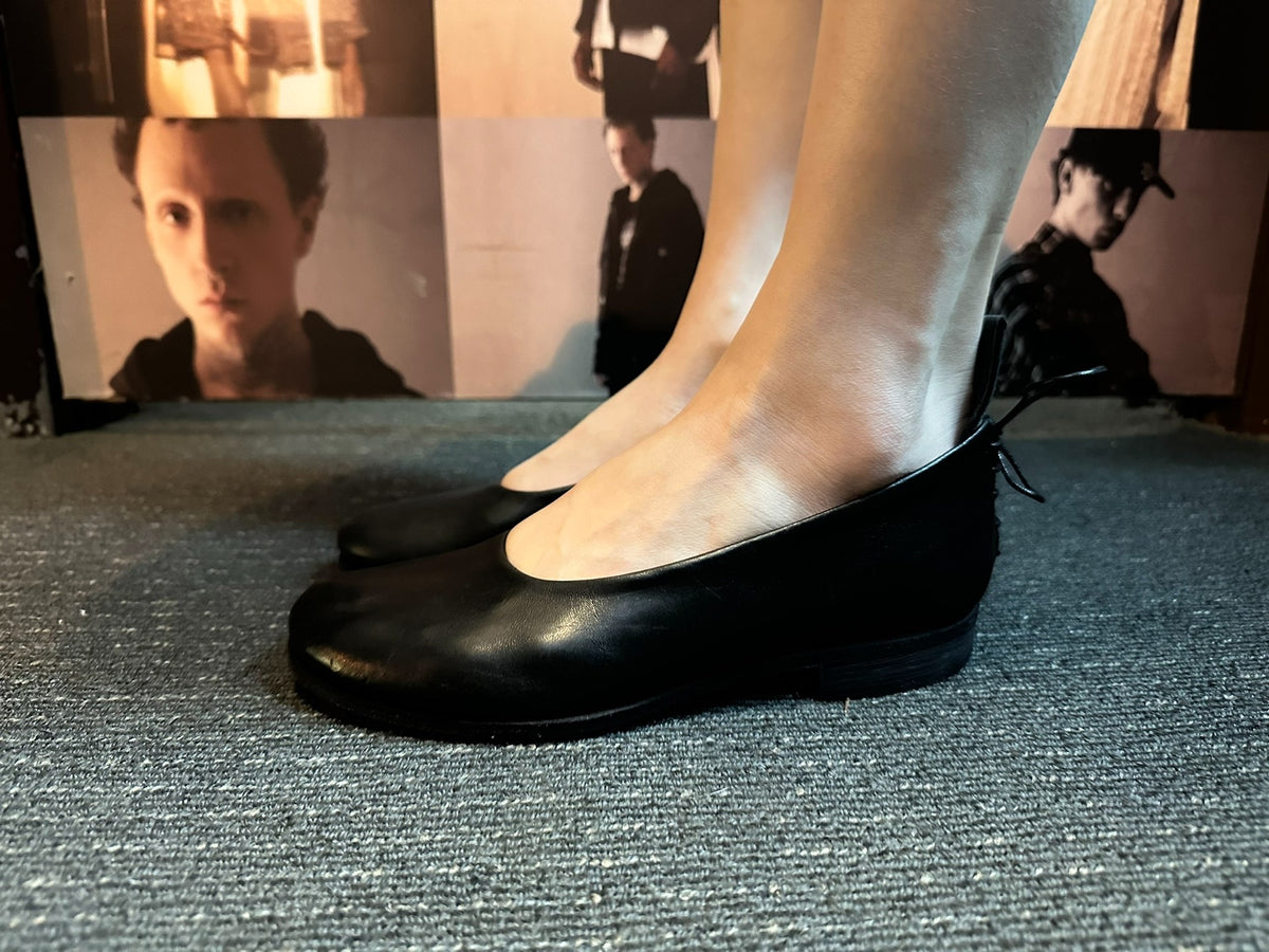 M.A+ Black Back Laced Ballerina Horsehide Flats
