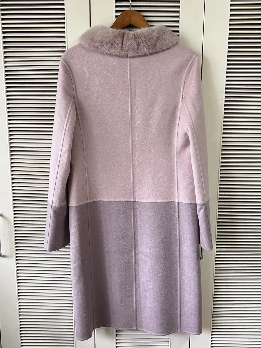Dior Color-Block Fur-Collar Cashmere Coat