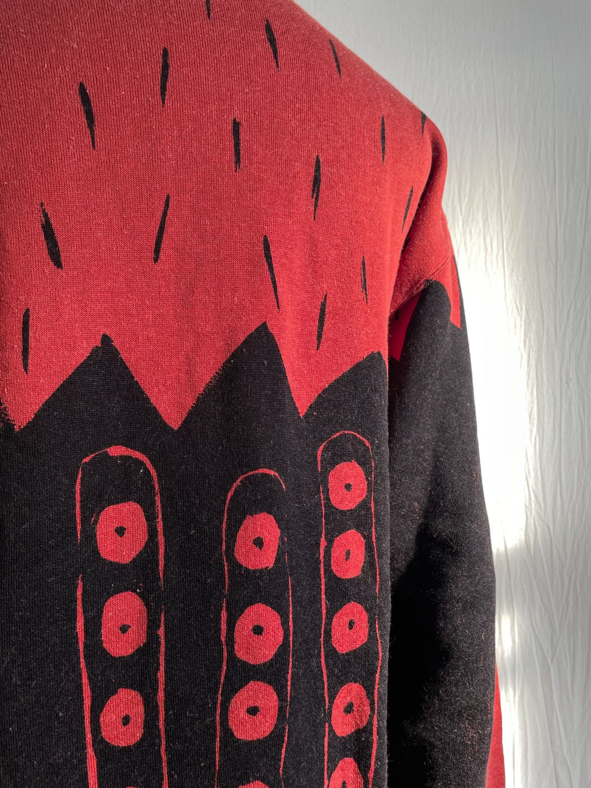 Issey Miyake 1985 Scarlet Peak Red Distressed Sweatshirt