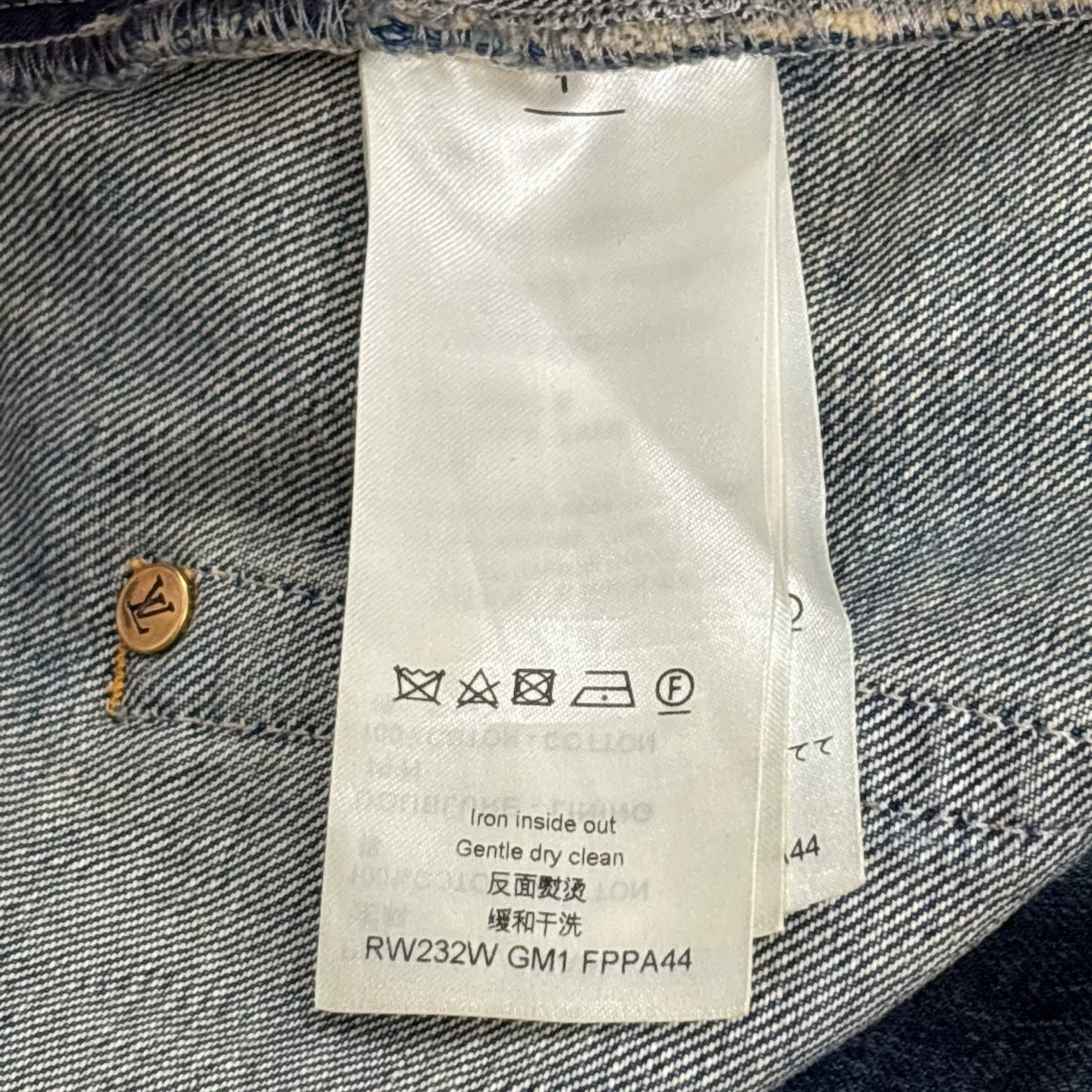 Louis Vuitton Blue Raw Edge Monogram Leather Patch Denim Shorts