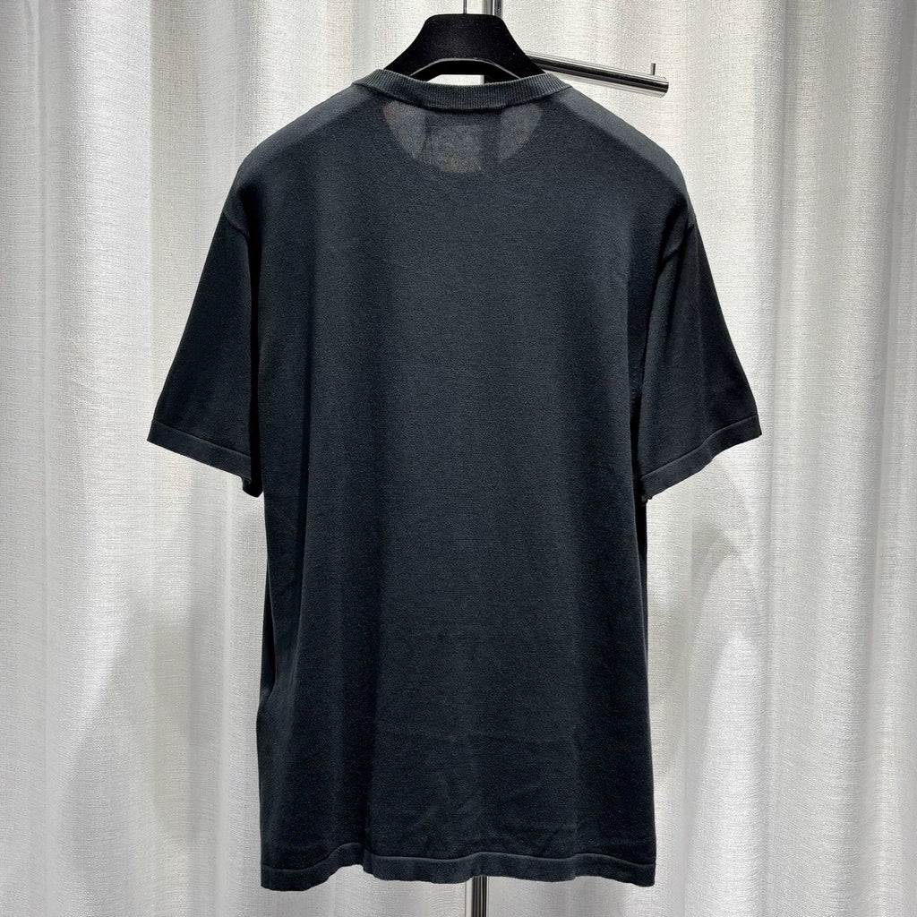 Louis Vuitton Black Letter Portrait Intarsia Ribbed Collar Cotton Knit Short Sleeve Top