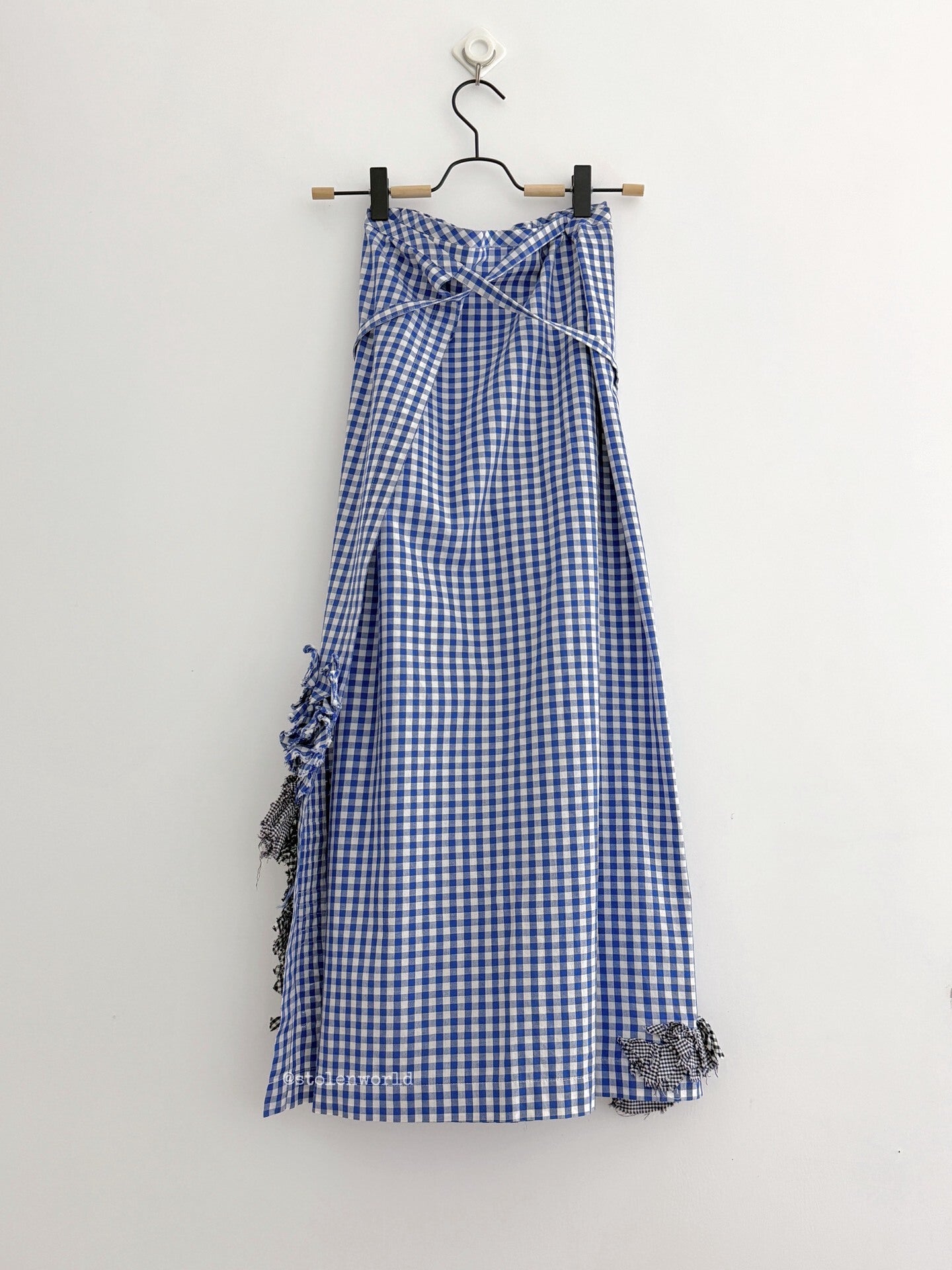 Comme Des Garcons Blue White Plaid Ruffle Wrap Cotton Skirt - Devines