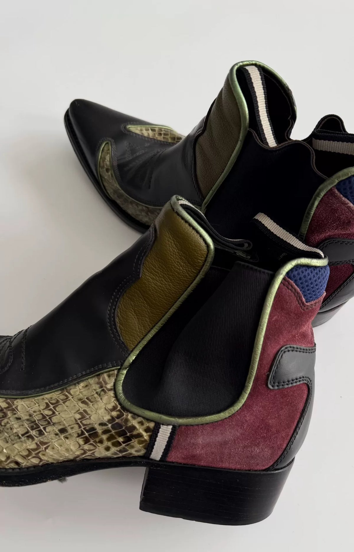Prada SS99 Snake Patchwork Pointed-Toe Boots