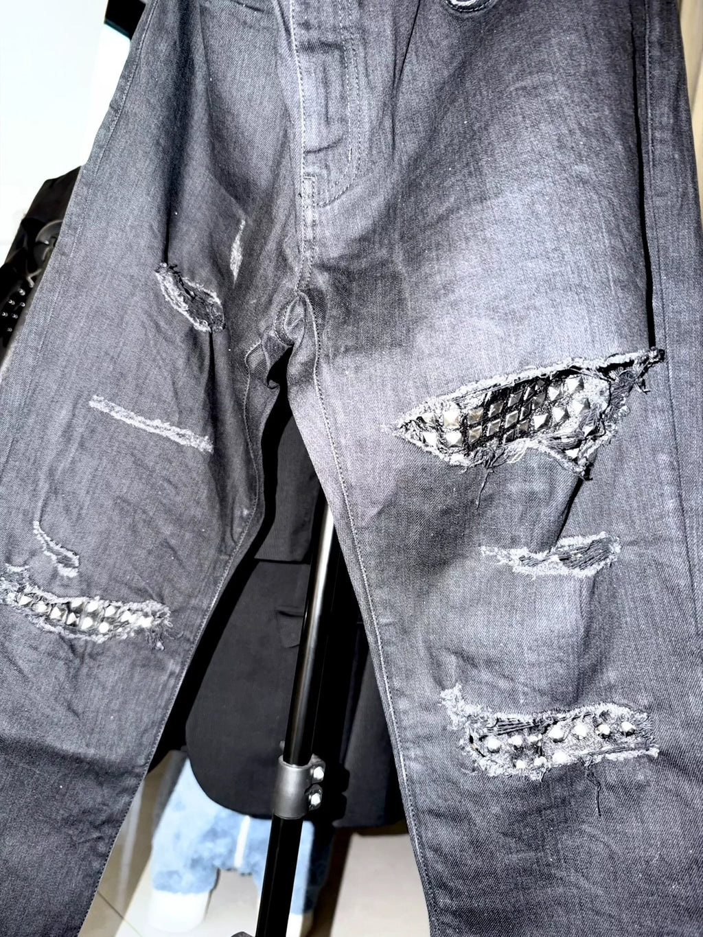 Saint Laurent D02 Black Rivet Distressed Denim Trousers by Hedi Slimane