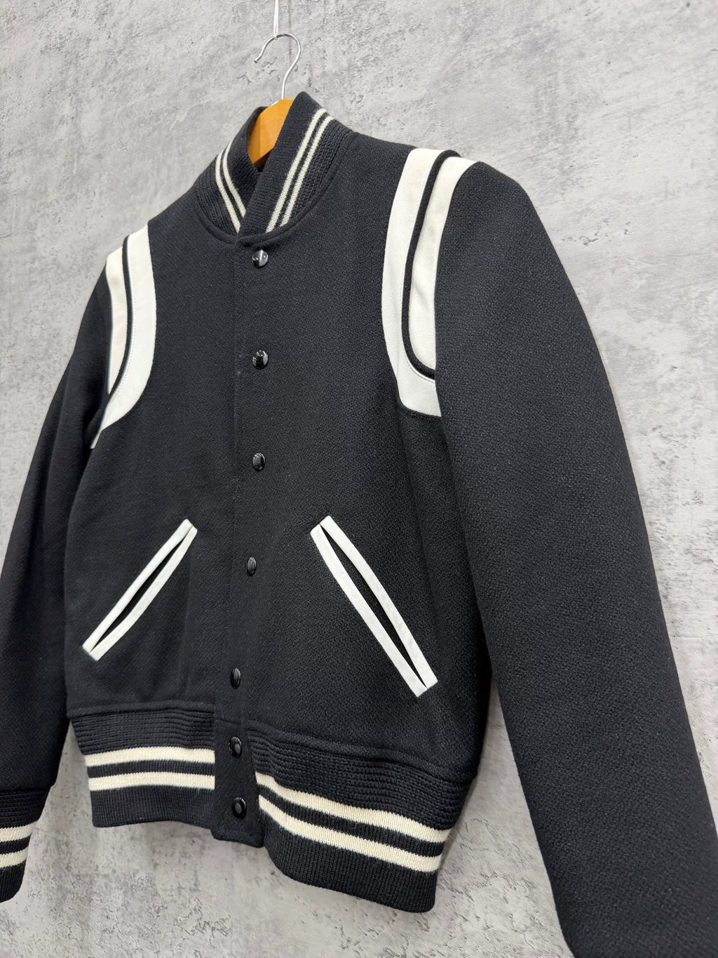 Saint Laurent Black White Color-Block Baseball Jacket