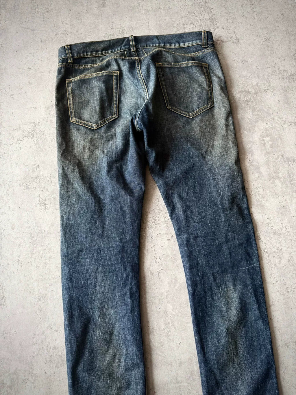 Saint Laurent Paris AW13 D02 Blue Washed Oil Stain Mud Dyed Denim Jeans by Hedi Slimane
