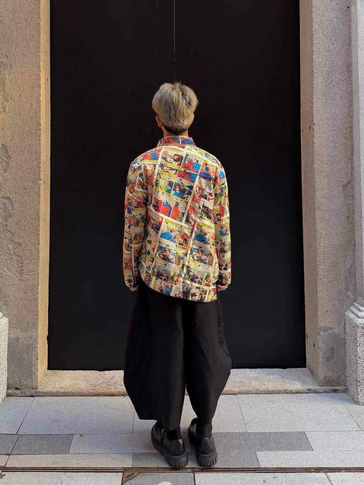 Comme des Garcons Homme Plus AW18 Diagonal Cut Comic Polyester Jacket