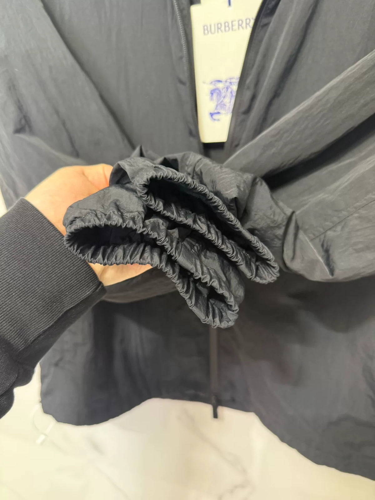 Burberry Black Logo Print Hooded Zip-Up Jacket