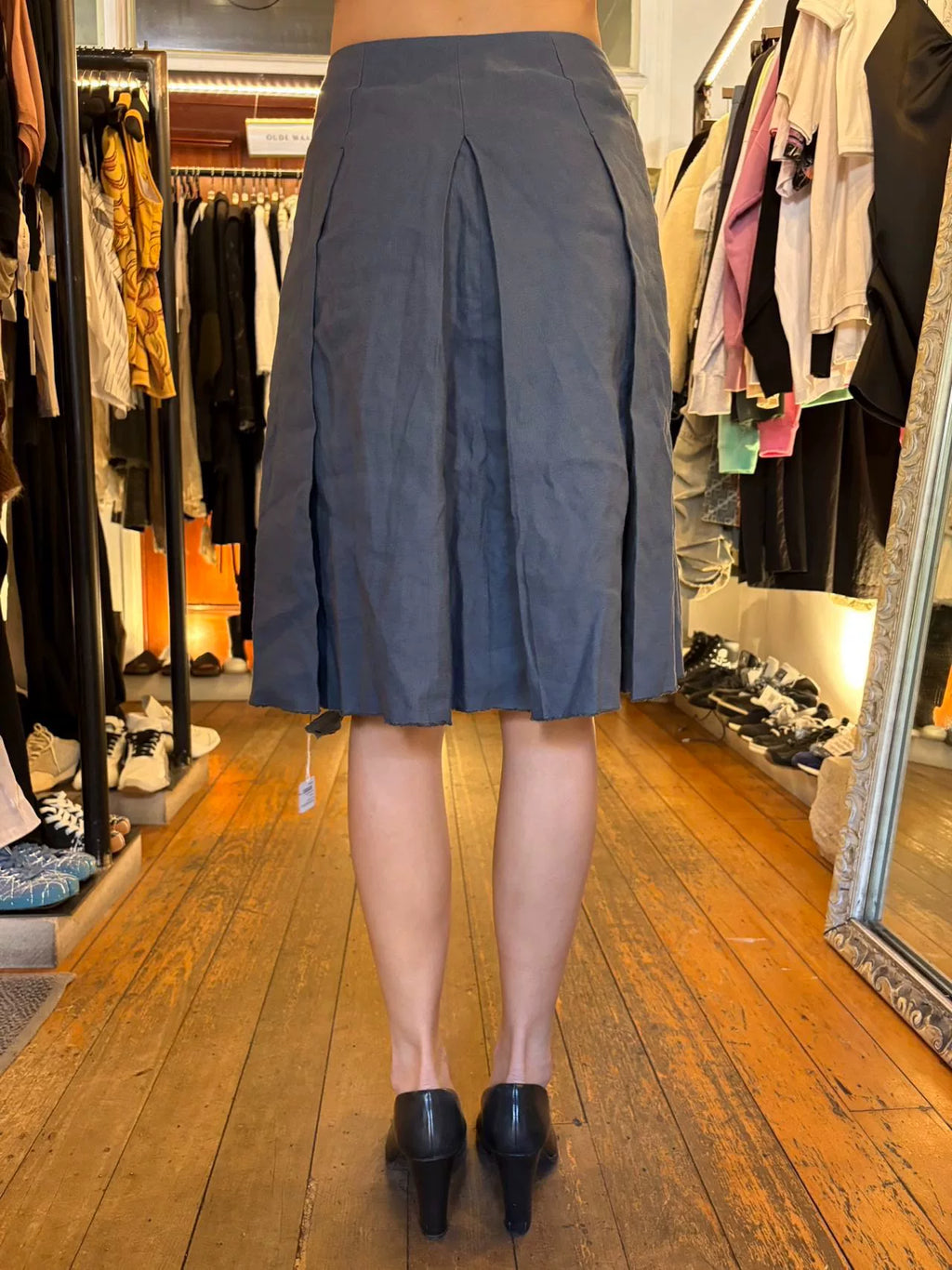 M.A+ SS16 Avion Blue 8 Pleats Linen Skirt