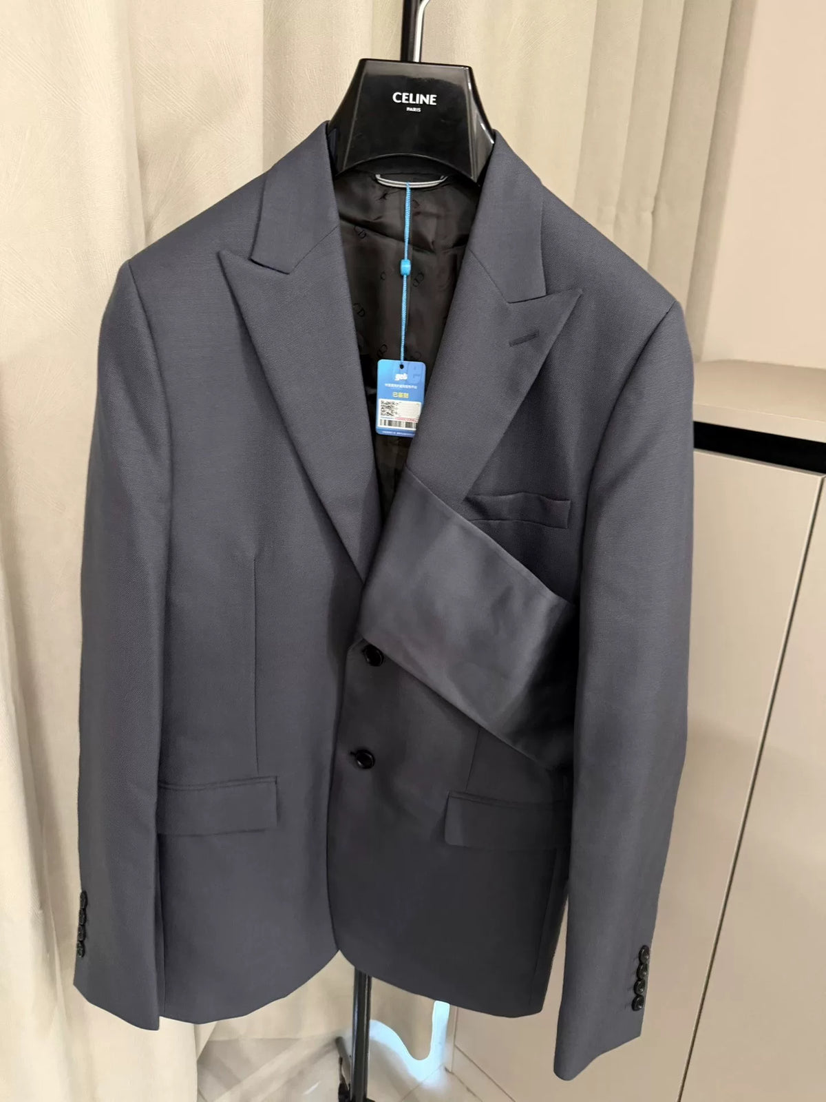 Dior SS20 Homme Haze Blue Asymmetric Deconstructed Mohair Blazer