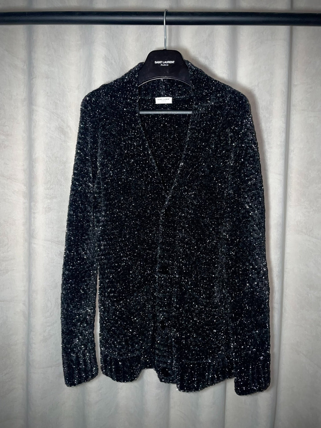 Saint Laurent FW19 Black Silver Thread Star Cardigan