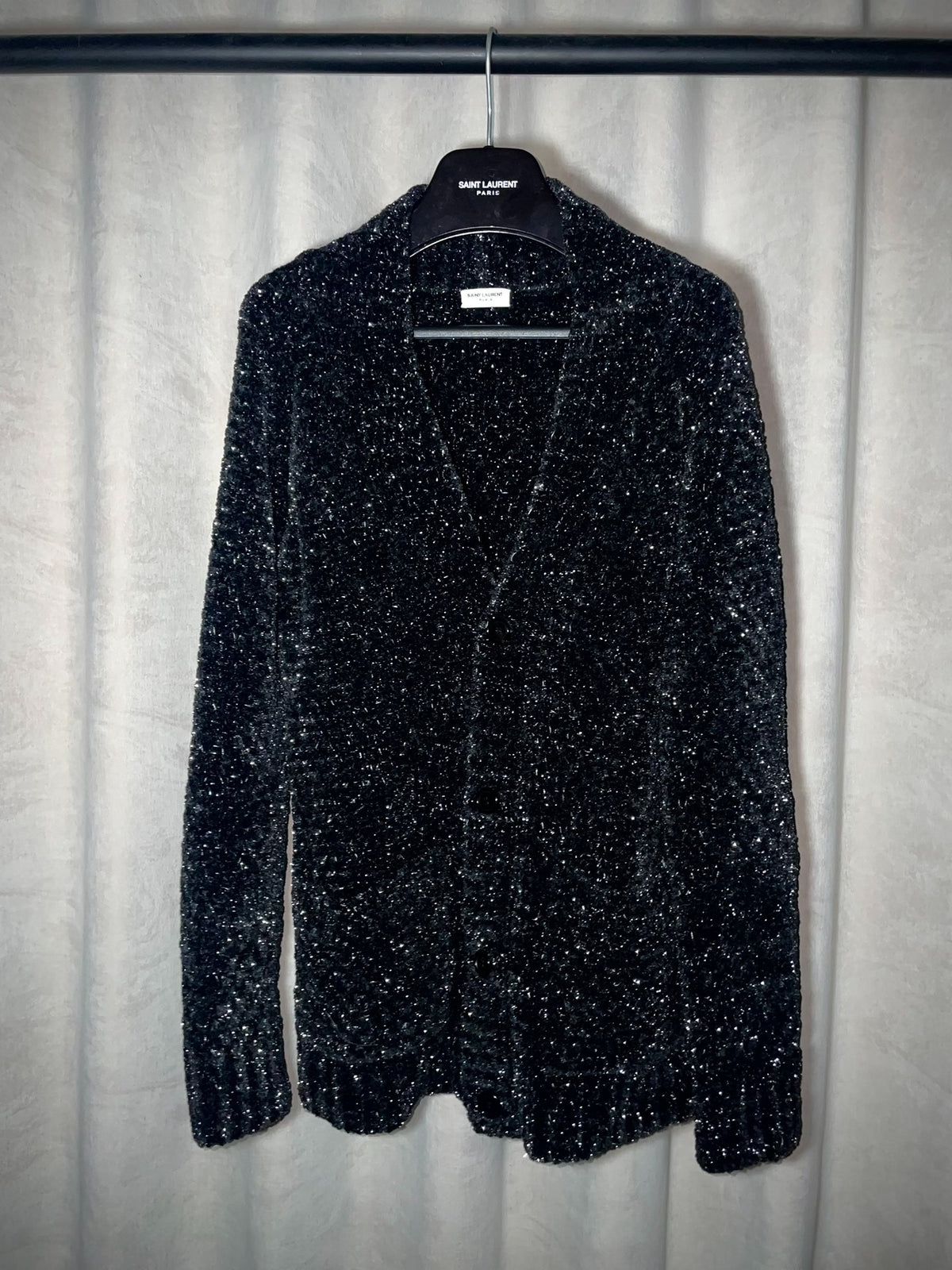 Saint Laurent FW19 Black Silver Thread Star Cardigan