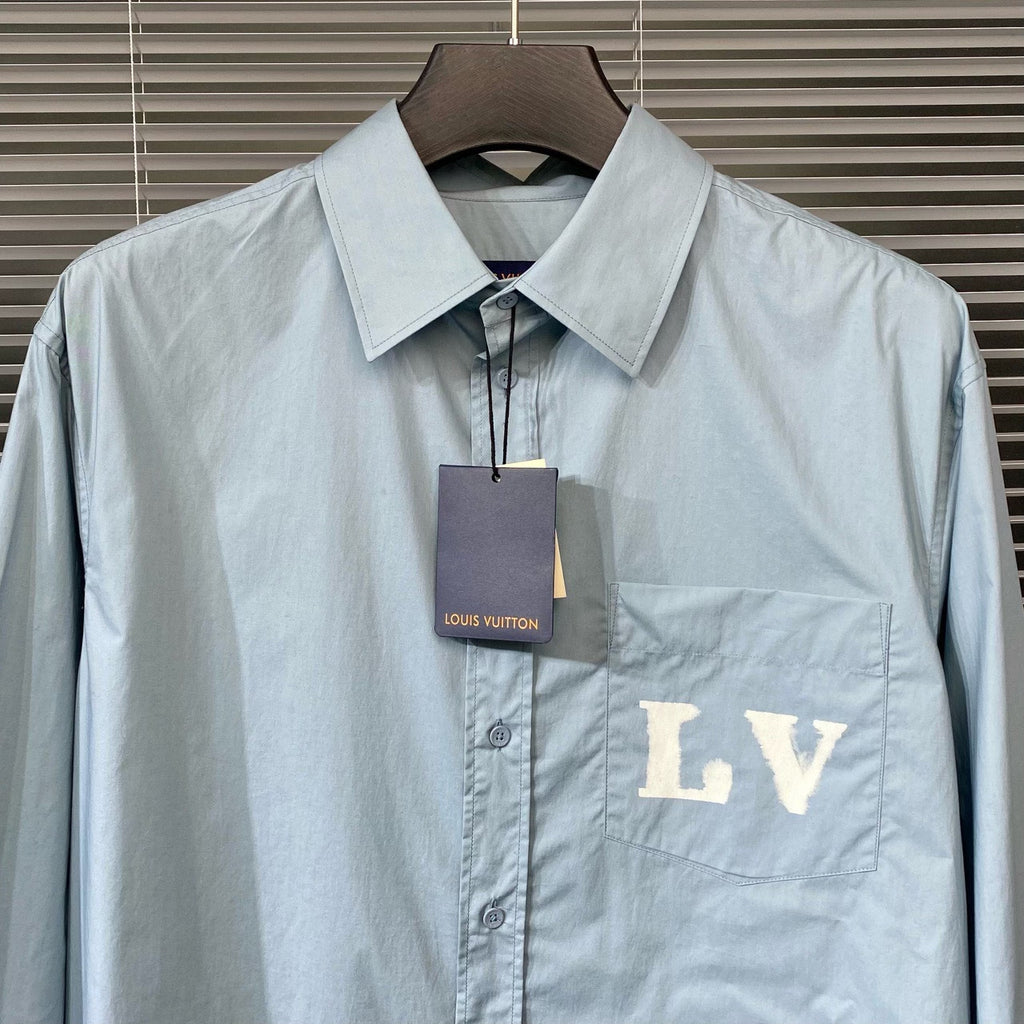 Louis Vuitton SS23 Long Sleeve Logo Button-Front Blue Shirt
