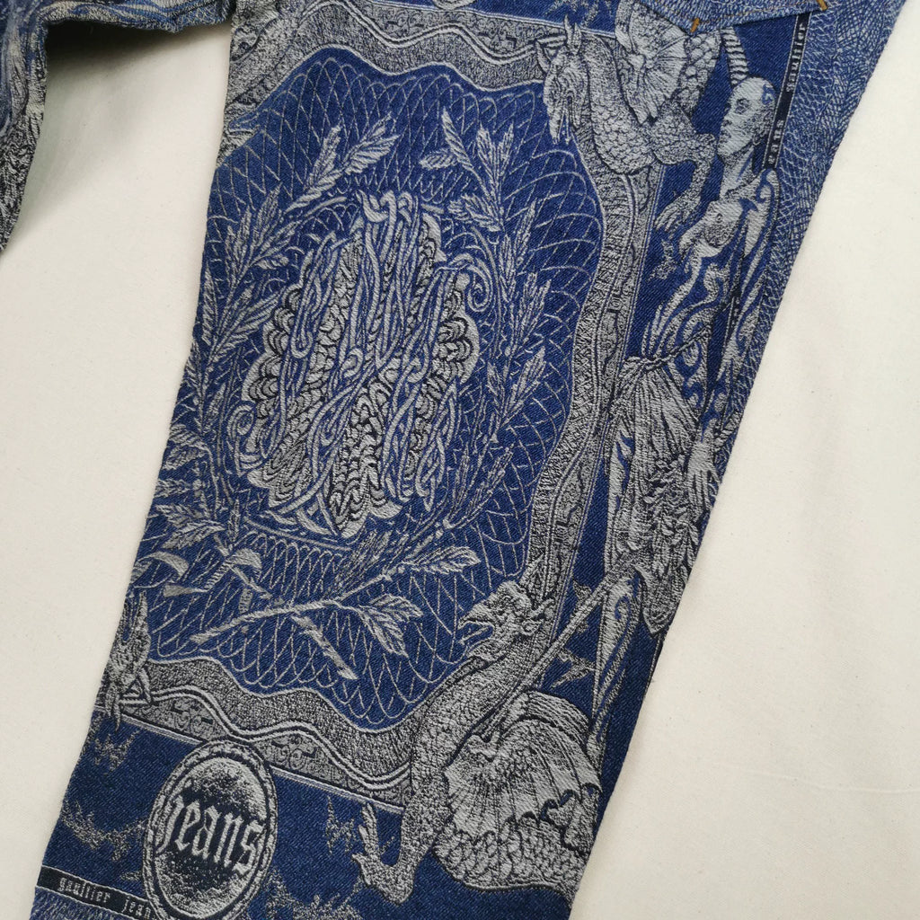 1994 Fall/Winter Jean Paul Gaultier Dragon Slayer Tribal Tattoo Jacquard Jeans