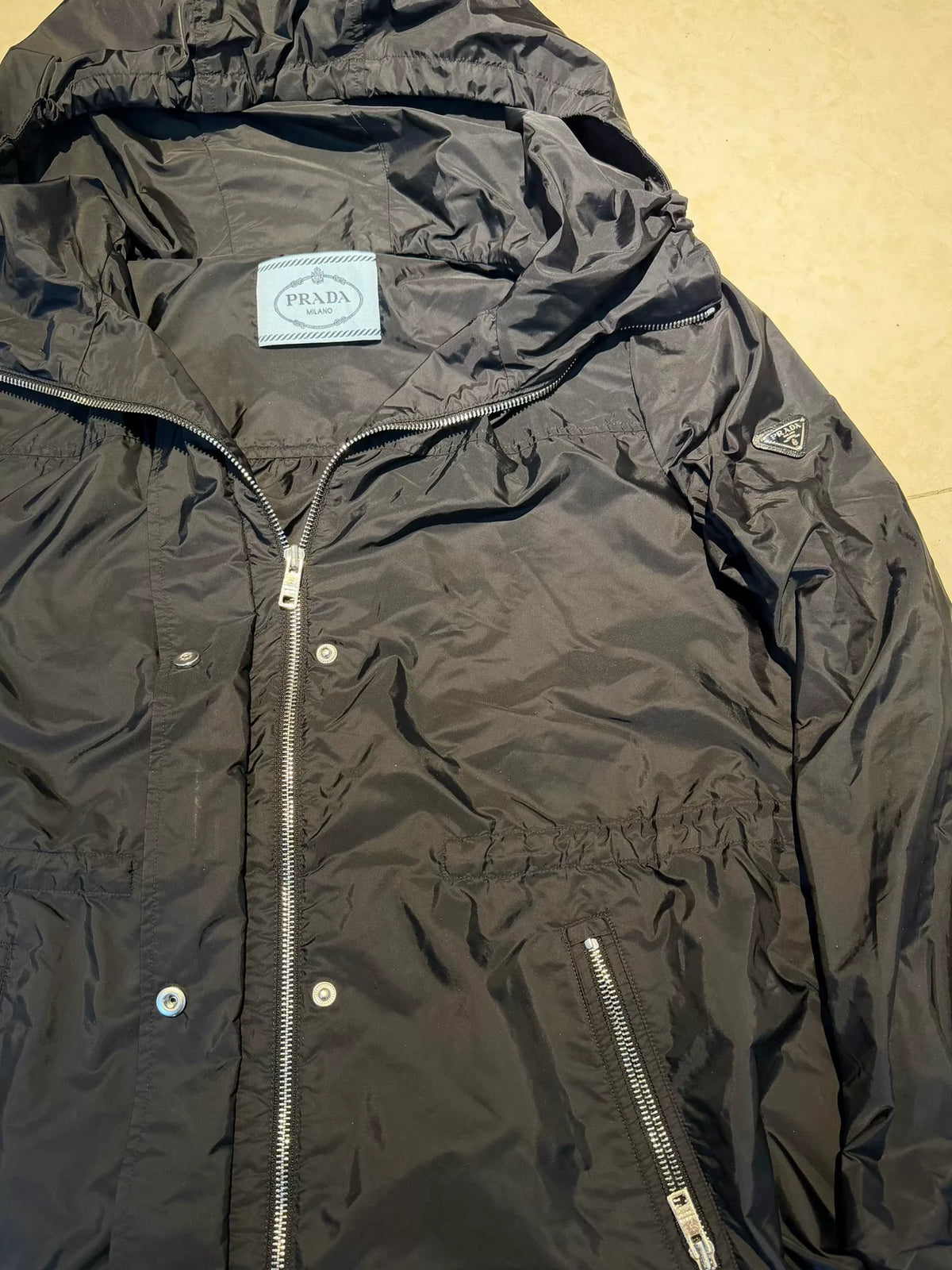 Prada Black Triangle Logo Hooded Nylon Jacket