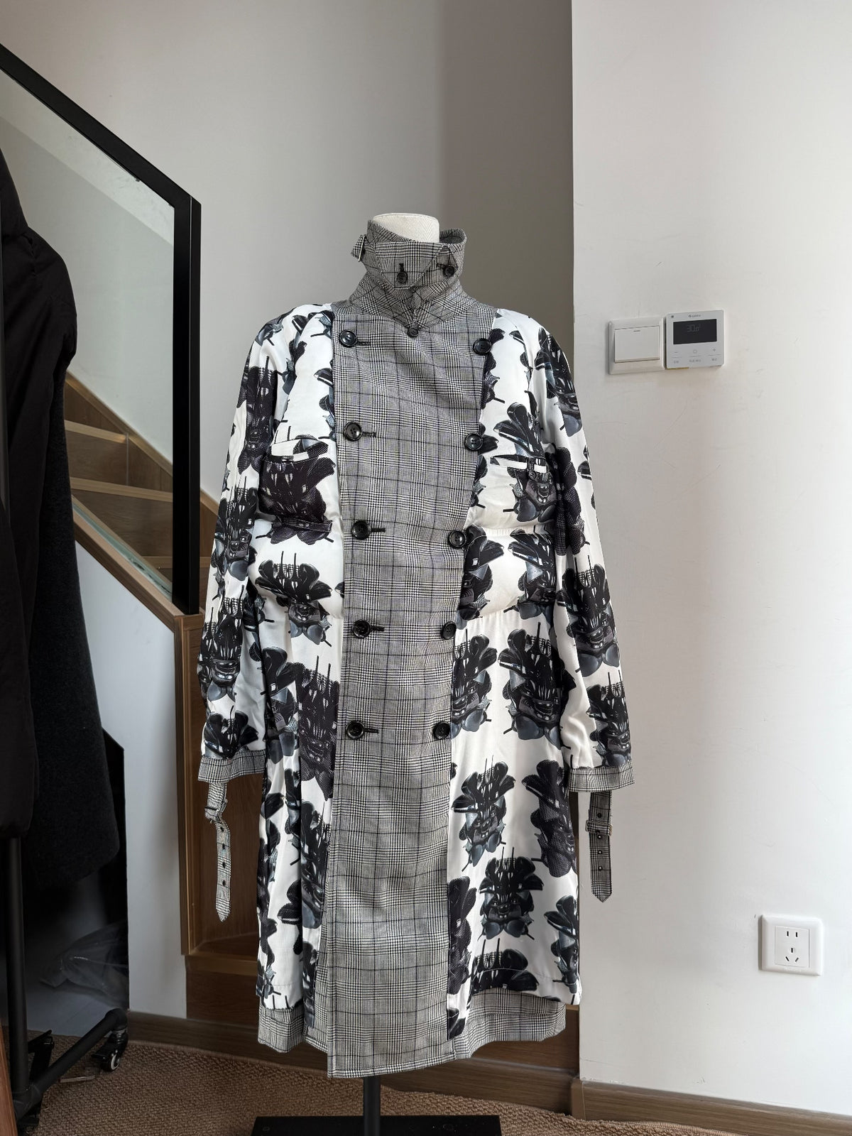 Comme Des Garçons Homme Plus Houndstooth Floral Patchwork Coat