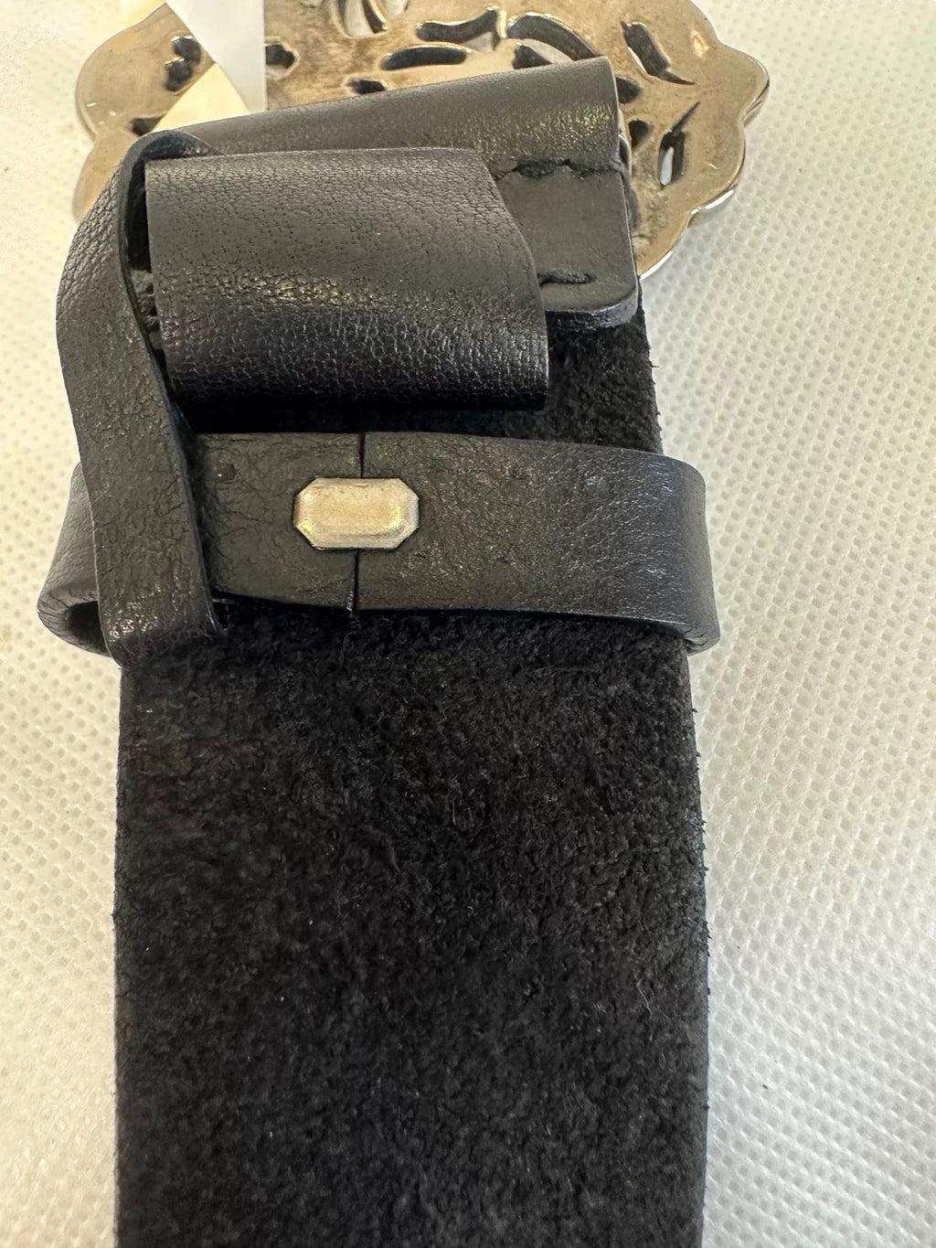 Gucci Vintage Knight Shield Embossed Black Belt