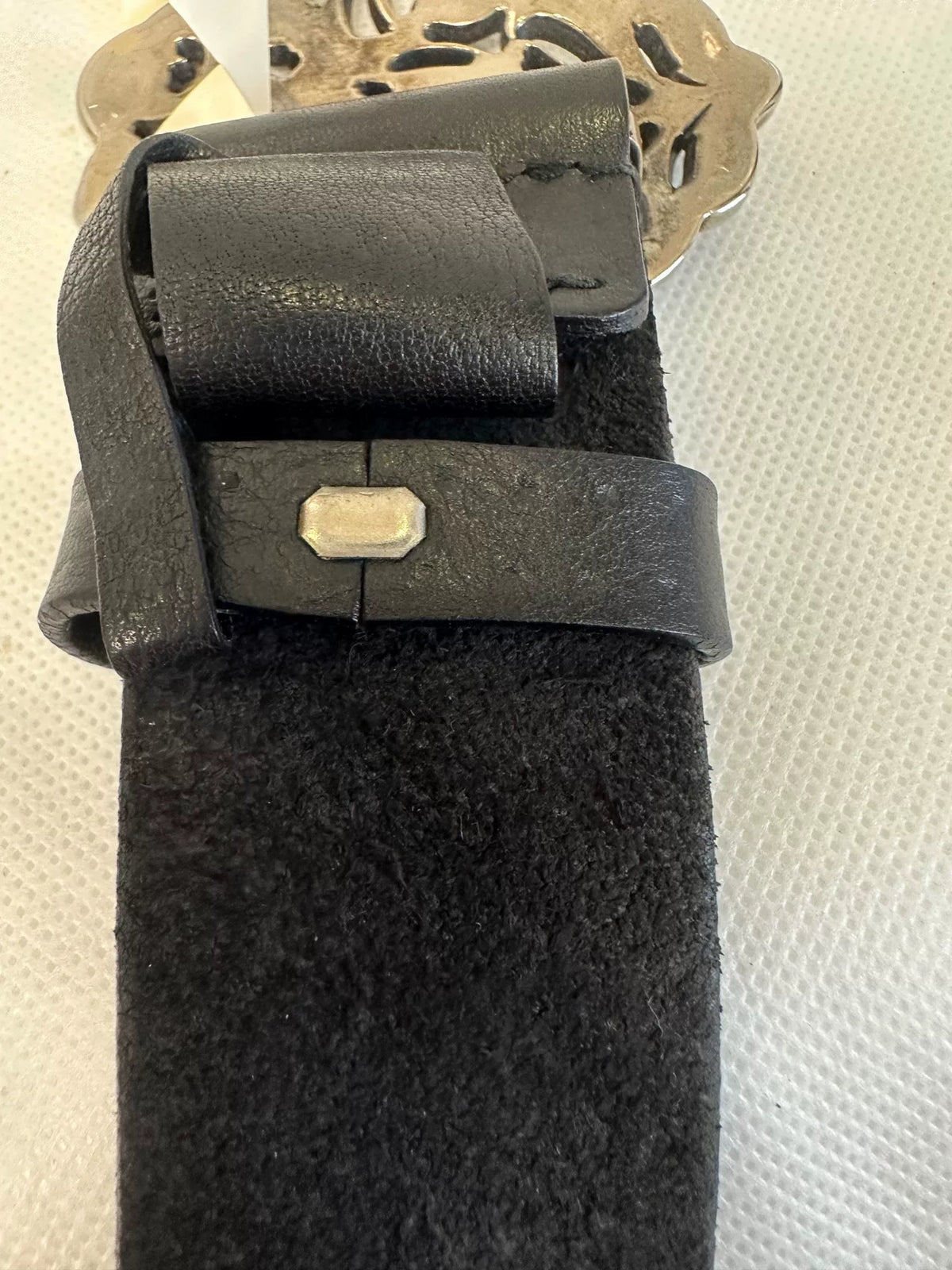 Gucci Vintage Knight Shield Embossed Black Belt