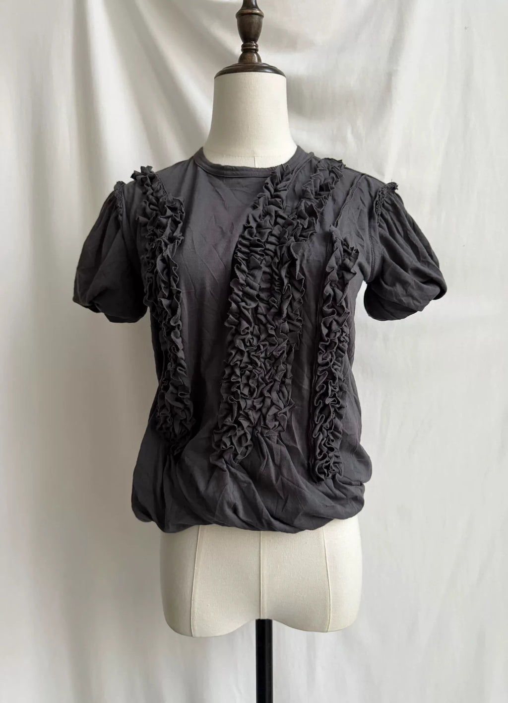 Comme Des Garçons Pleated Flower Short Sleeve Cotton Polyester Top