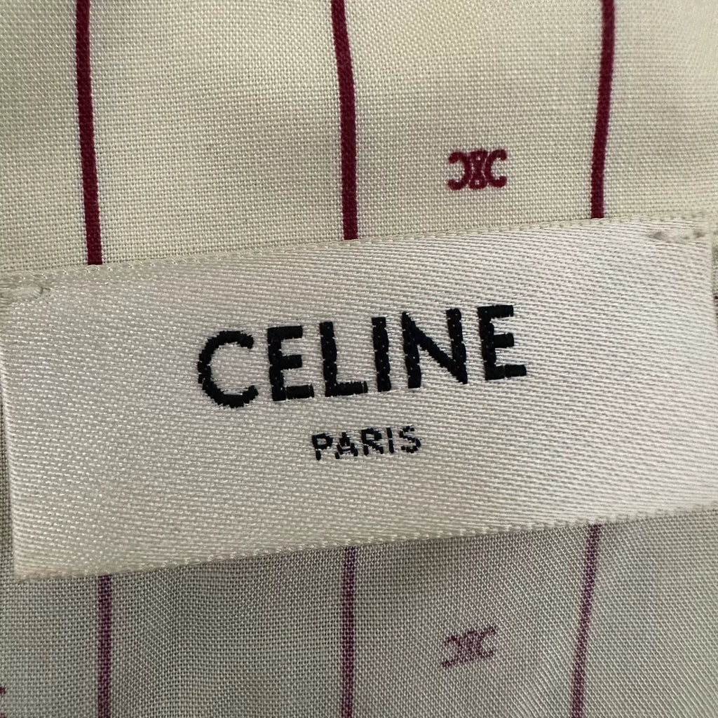 Celine Off-White Burgundy Striped Arc De Triomphe Cuban Collar Short Sleeve Shirt