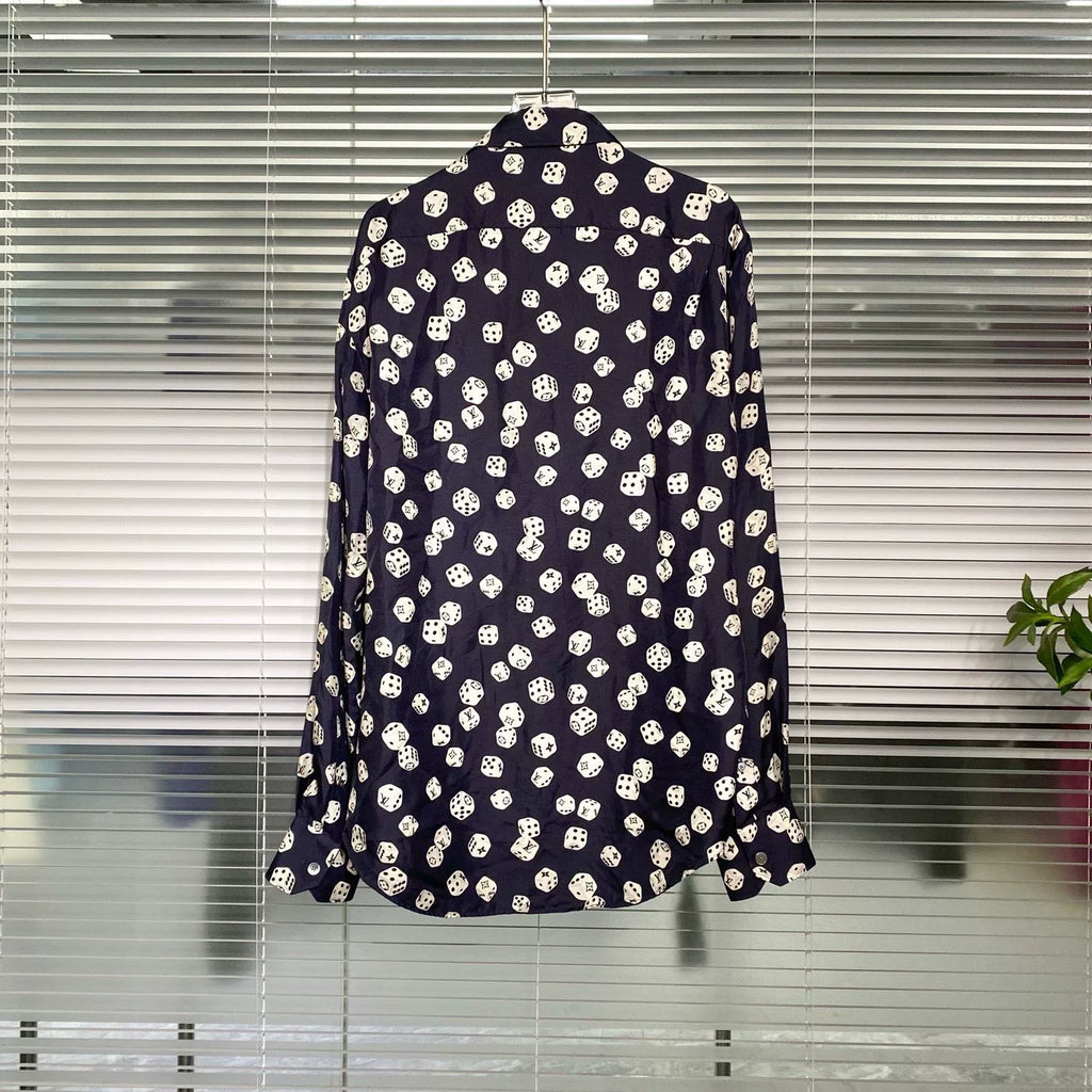 Louis Vuitton Long Sleeve Monogram All-Over Print Button-Front Silk Navy Shirt