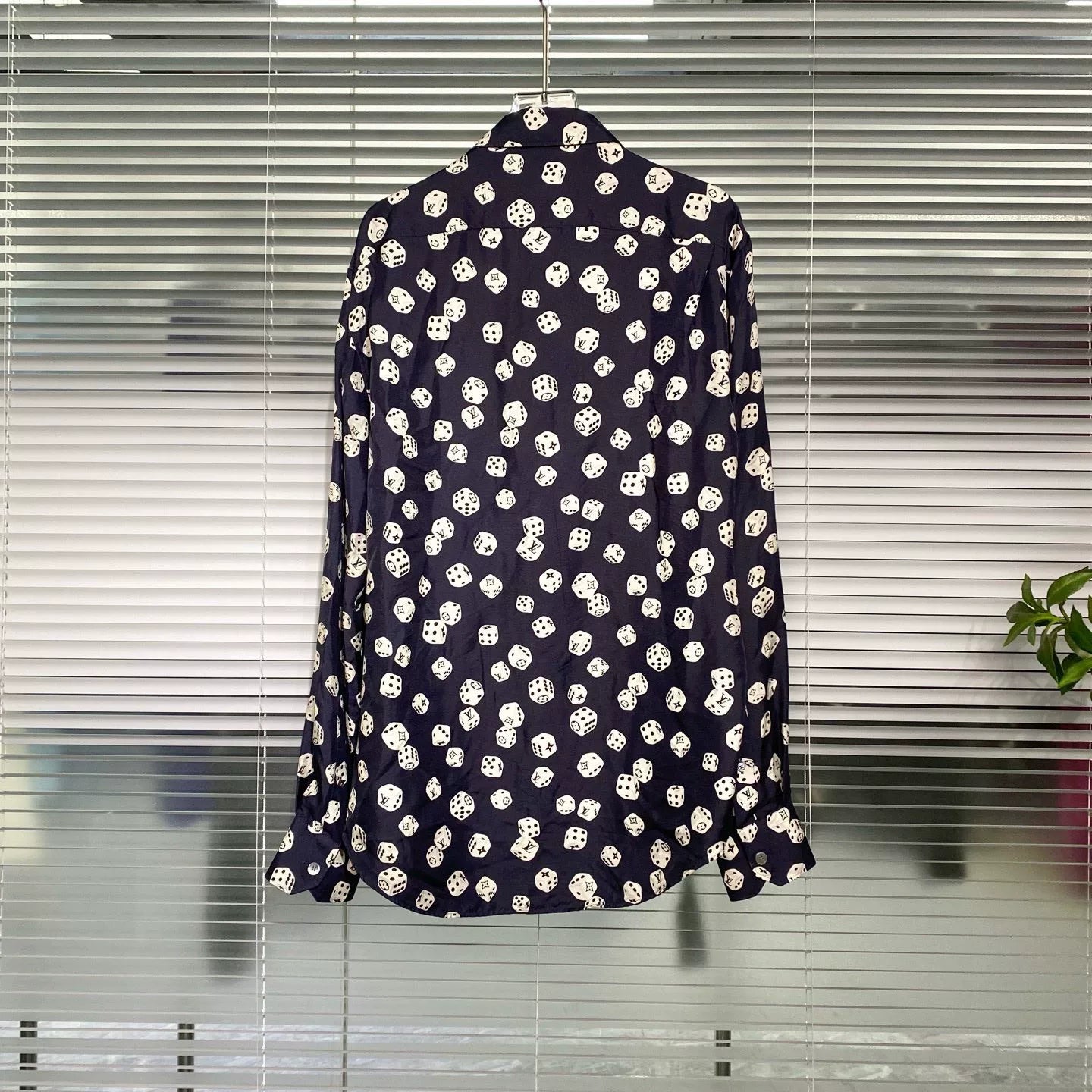 Louis Vuitton Long Sleeve Monogram All-Over Print Button-Front Silk Navy Shirt