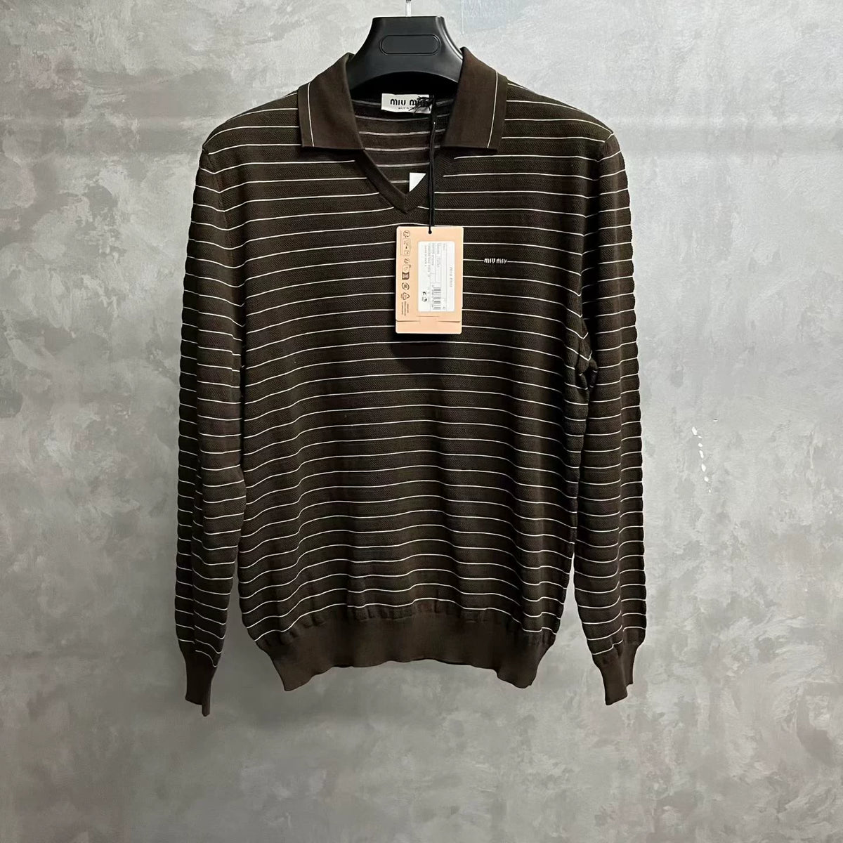 Miu Miu V Neck Striped Rib Cotton Sweater
