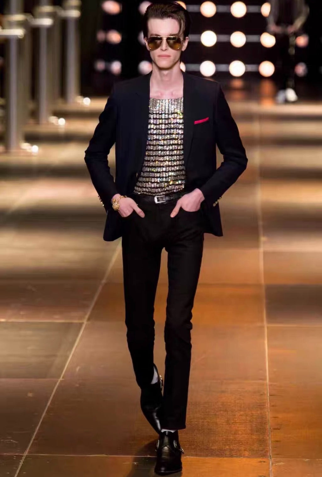 Saint Laurent SS16 Black Gold-Button Wool Blazer by Hedi Slimane