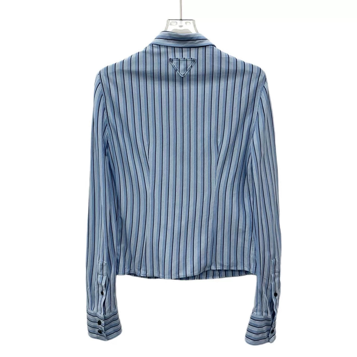Prada Blue Vertical Stripe Collared Single-Breast Cotton Long-Sleeve Shirt