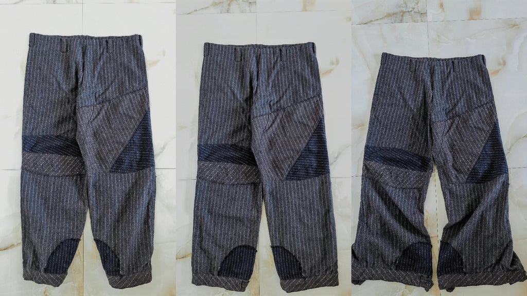 Yohji Yamamoto wool distressed patchwork triple-wear trousers