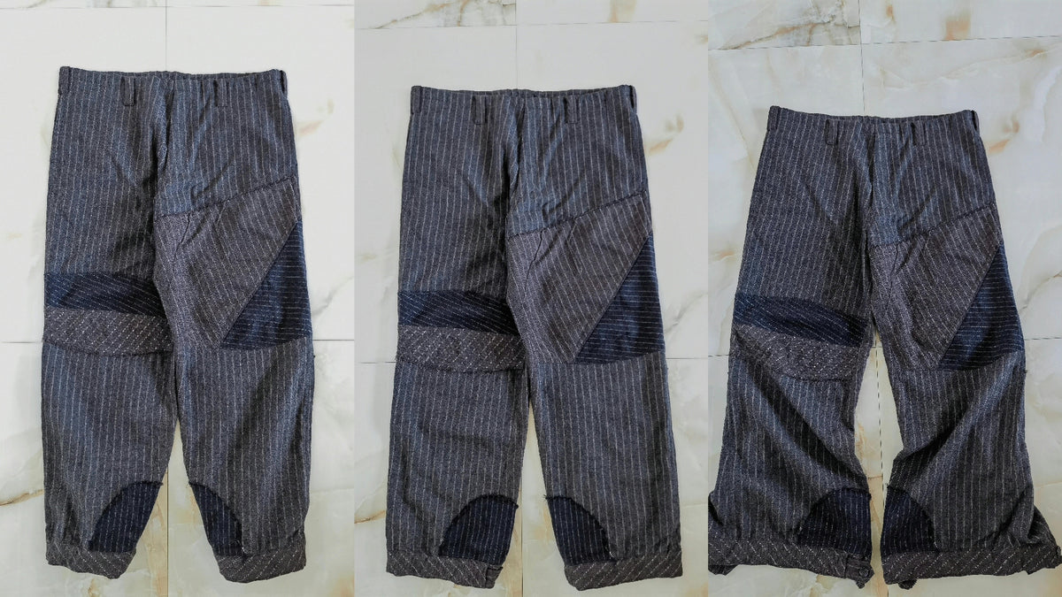 Yohji Yamamoto wool distressed patchwork triple-wear trousers