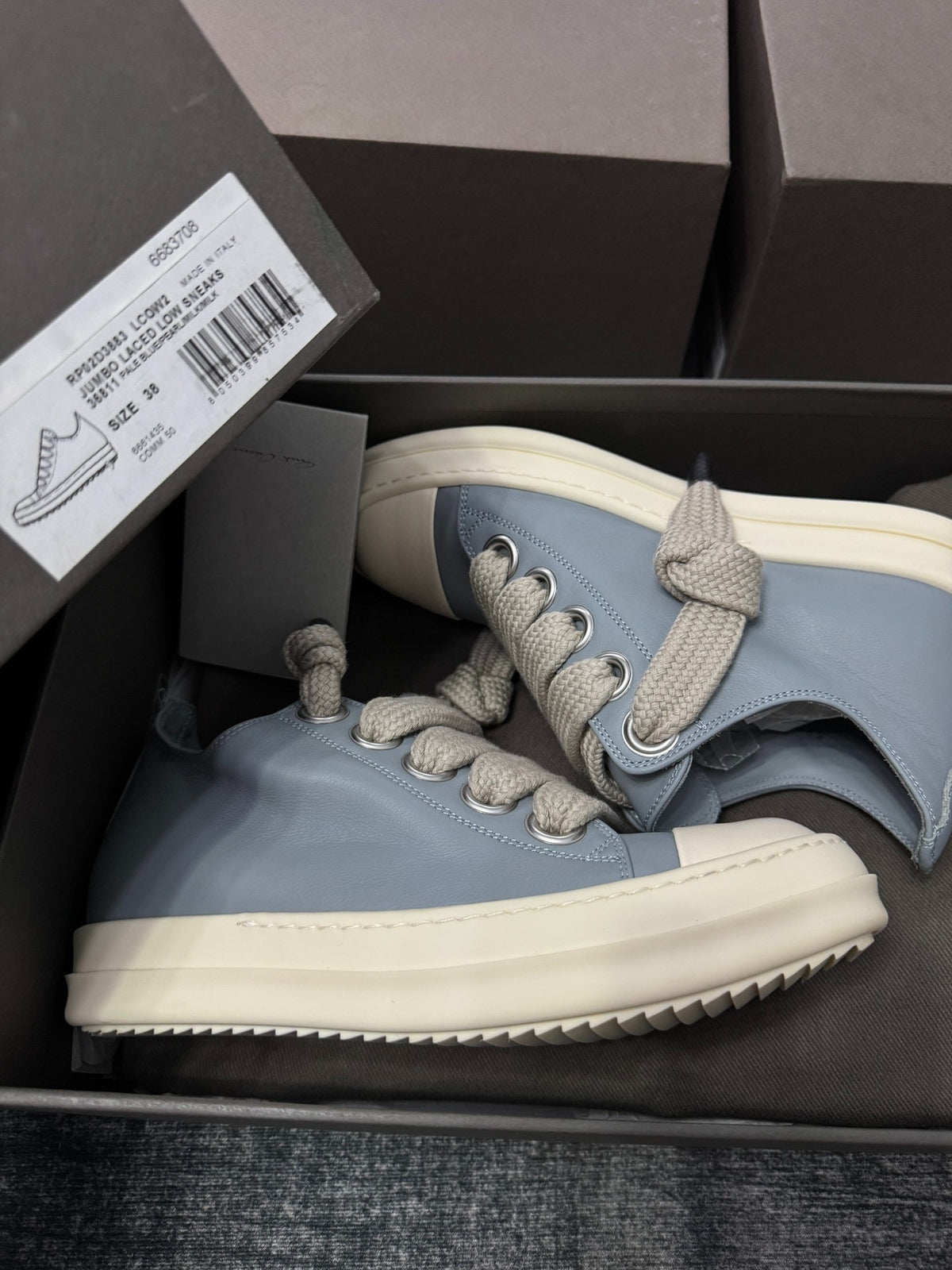 Rick Owens Thick-Lace Haze Blue Sneakers