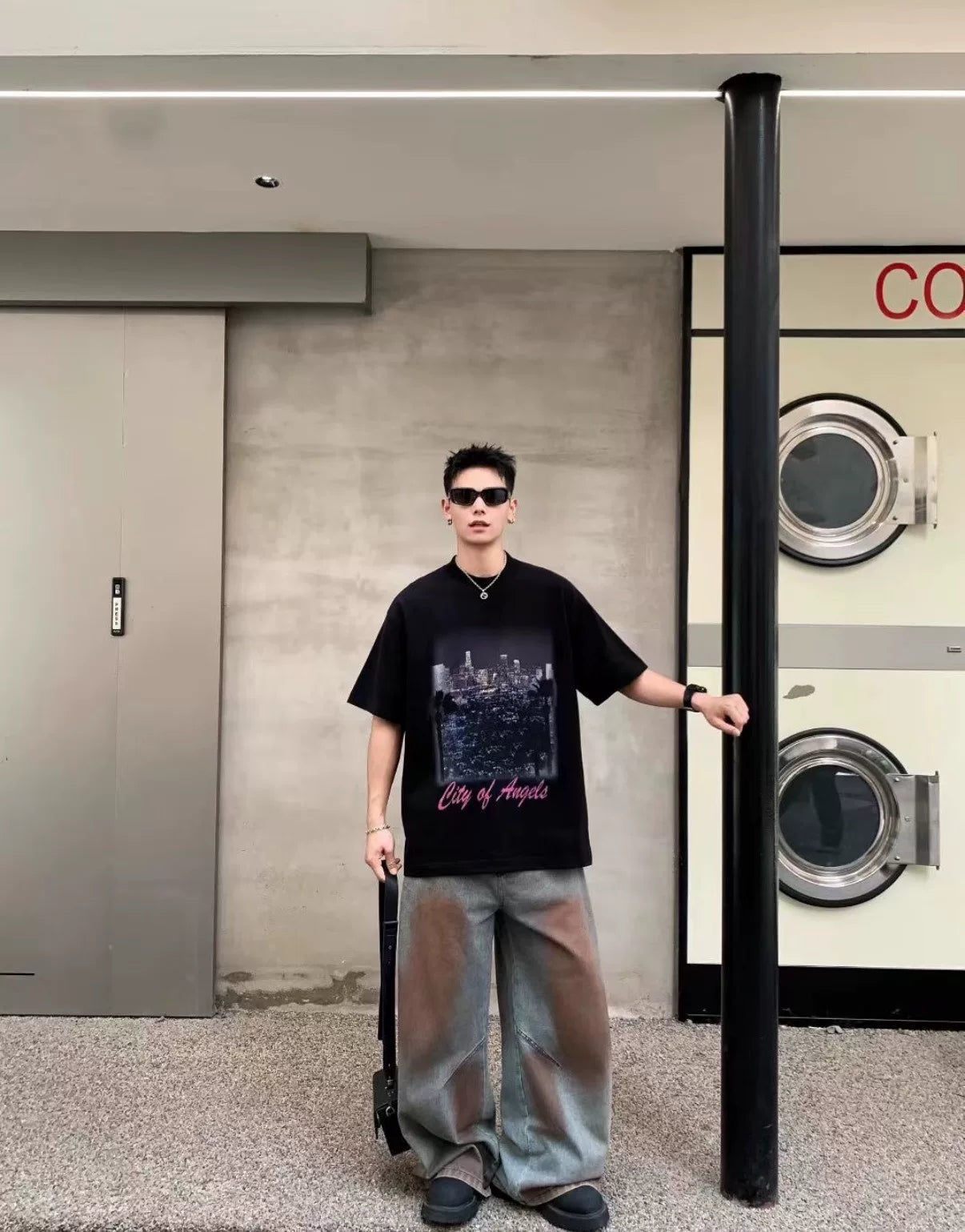 Balenciaga Los Angeles Night Scene Print Short-Sleeve T-Shirt