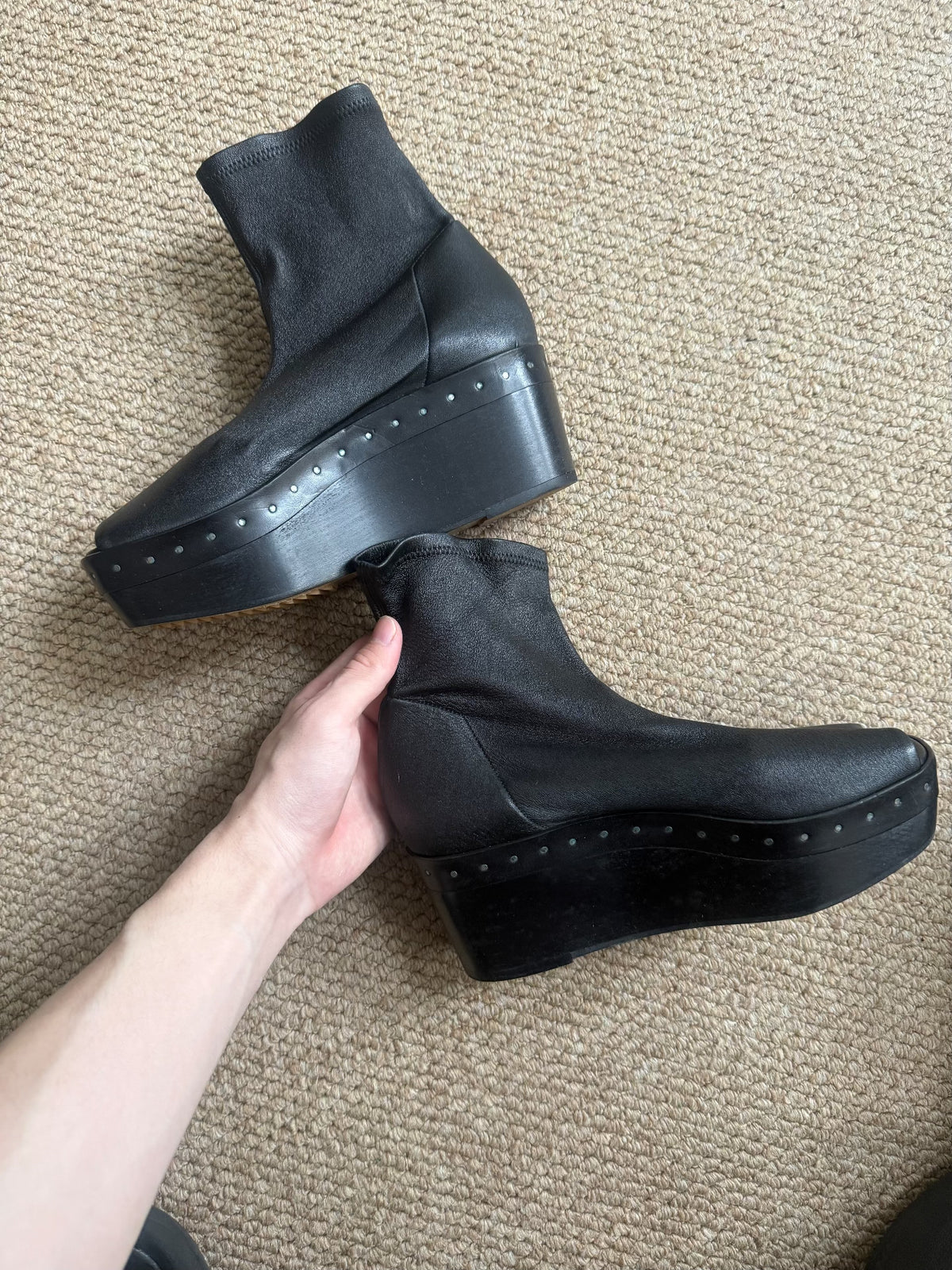 Rick Owens SS15 Lambskin Wooden Clog Boots