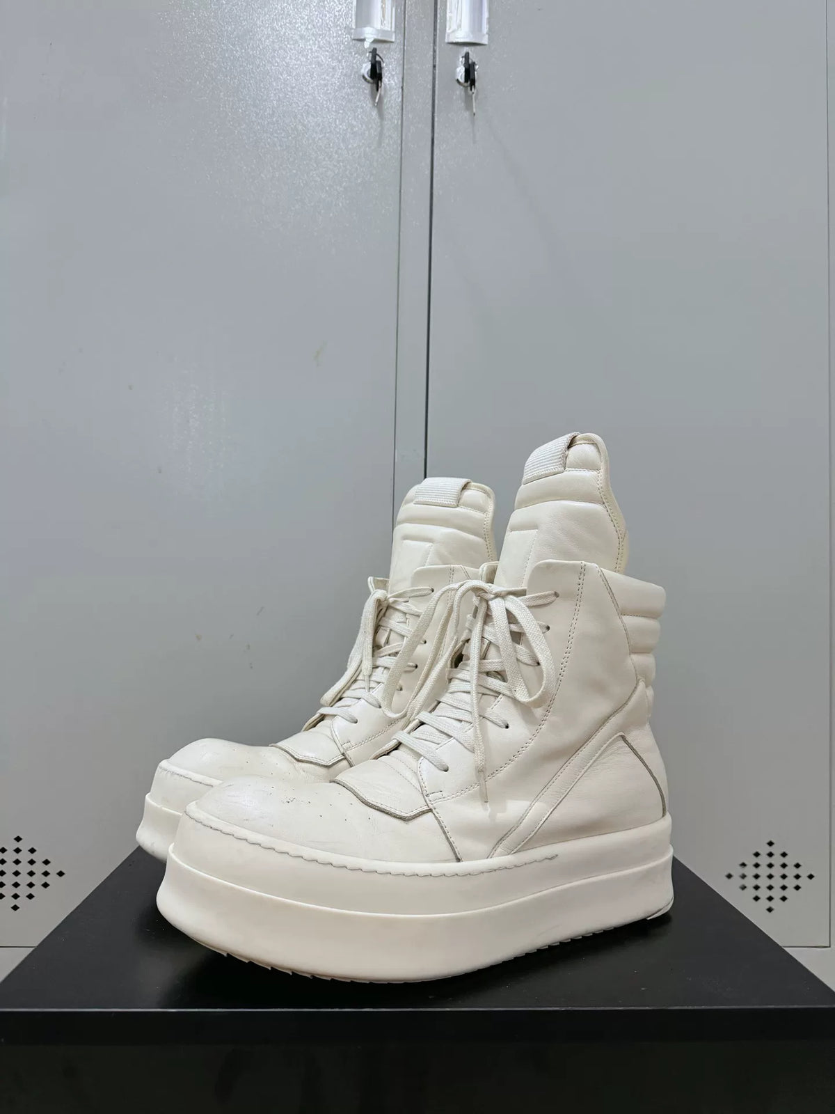 Rick Owens White Milk Thick-Sole Inverted-Triangle Sneakers